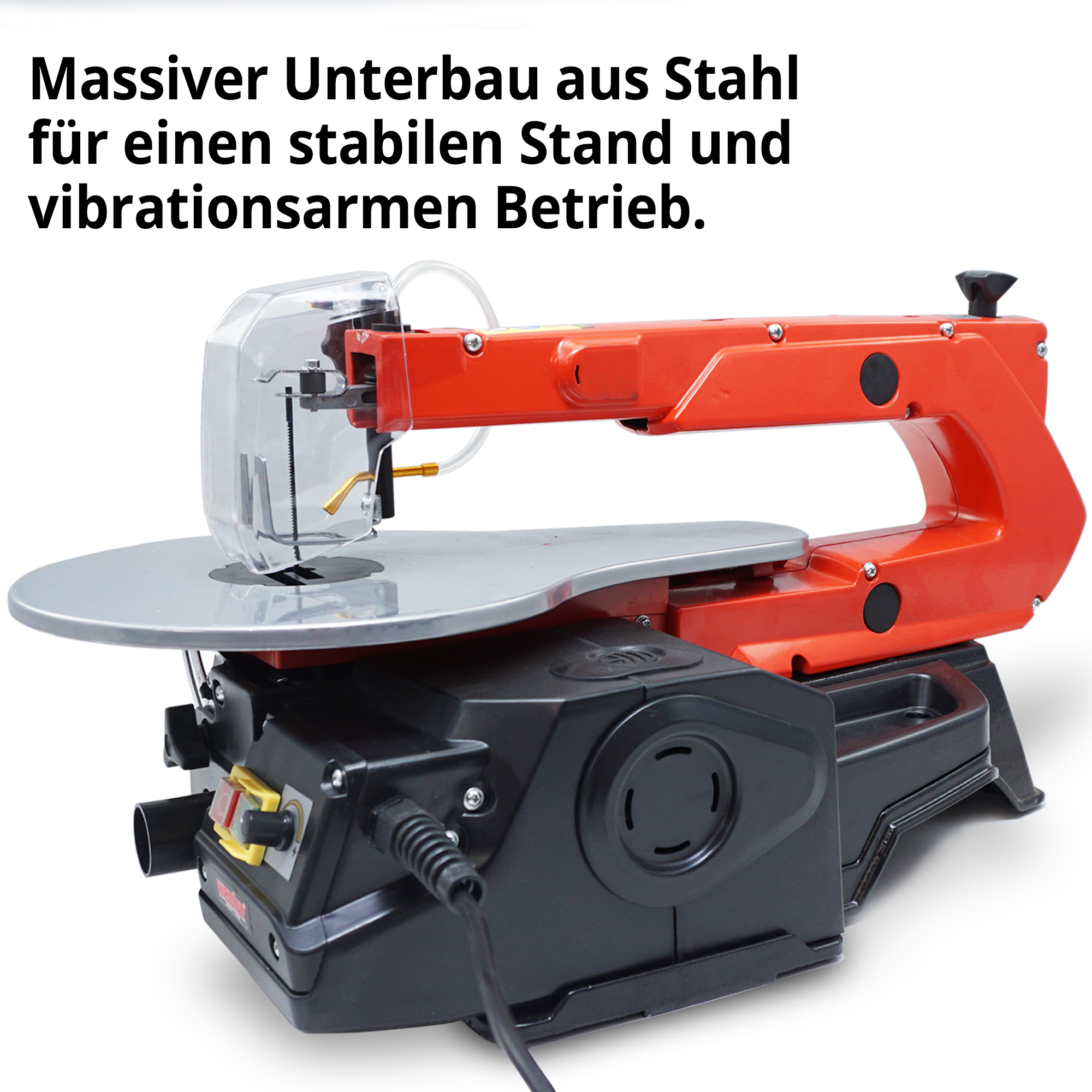 HECHT 8916 Dekupiersäge; Massiver unterbau aus Stahl für einen stabilen Stand und vibrationsarmen Betrieb