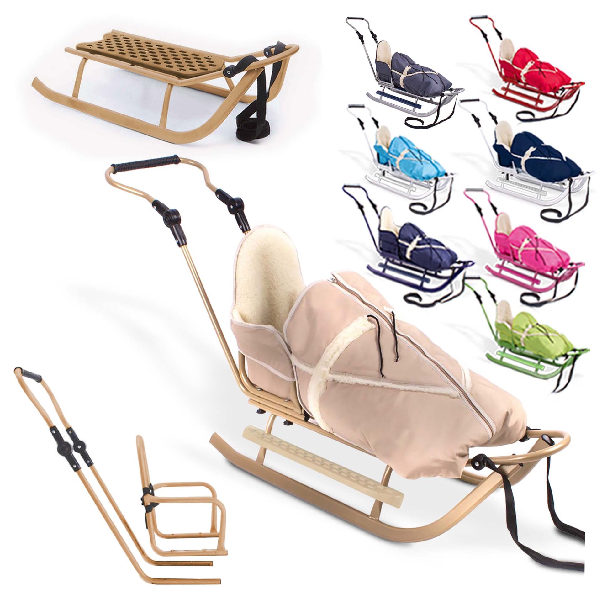 Sehr stabiler Holzschlitten mit verschiedenen Farbvarianten