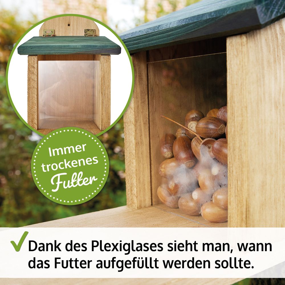 Eichhörnchen Futterstation; Plexiglas um Füllstand zu kontrollieren