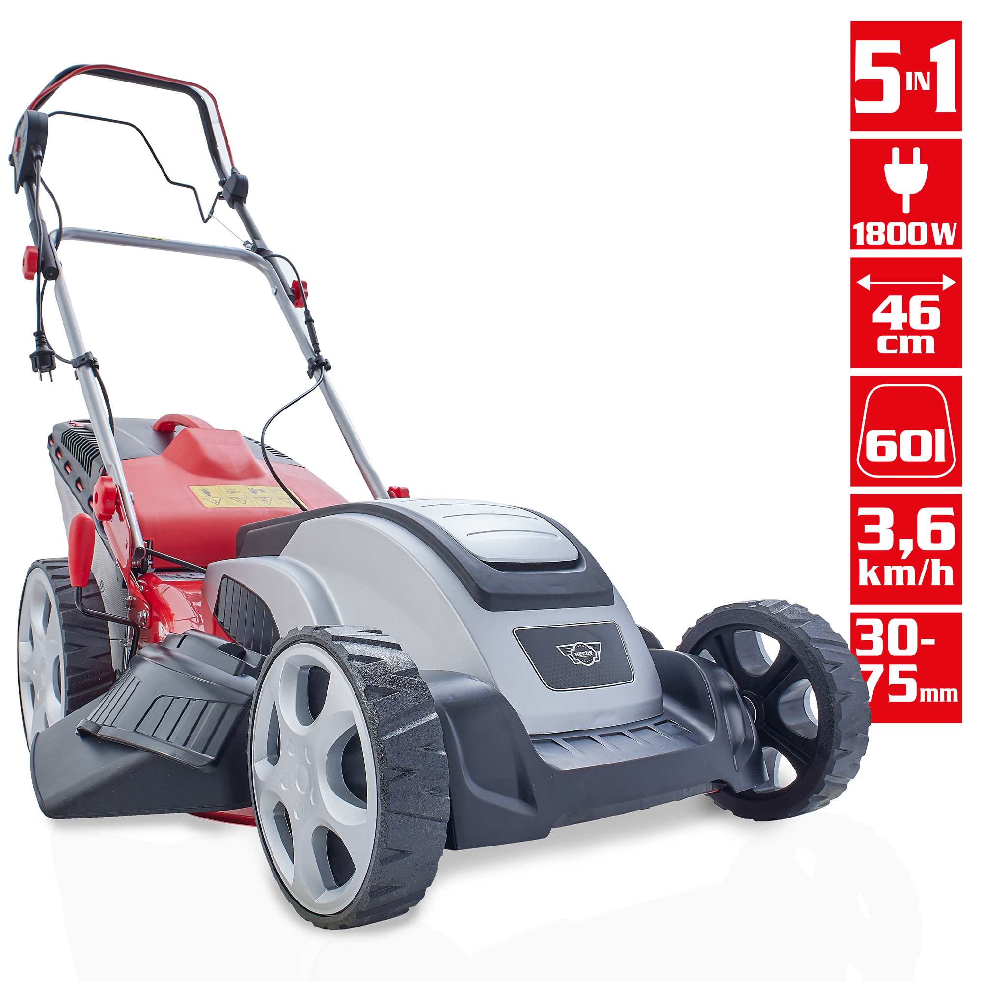 Elektro Rasenmäher mit 46 cm Schnittbreite und 5in1 Multifunktionen 