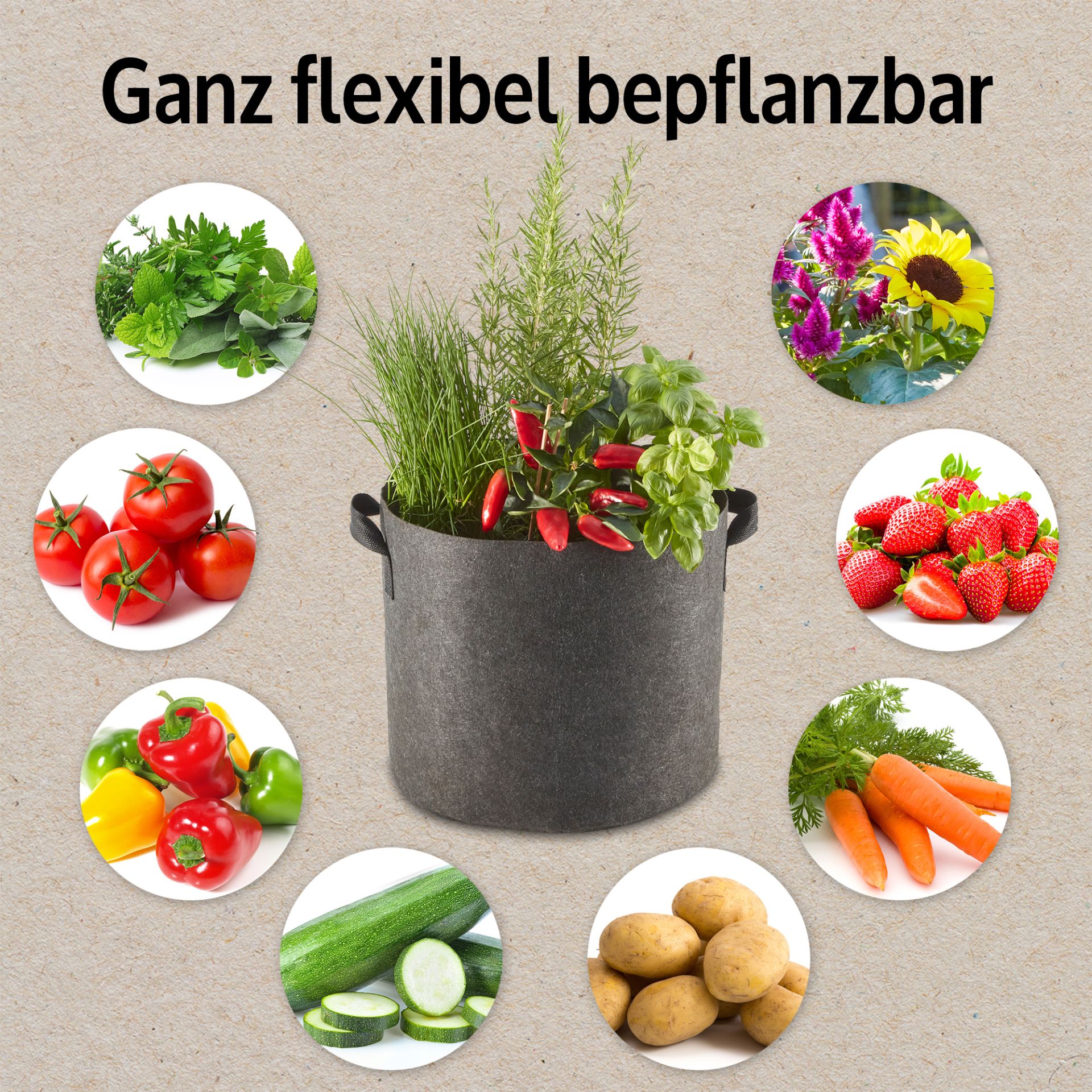  Pflanzsäcke; für viele Pflanzen geeignet
