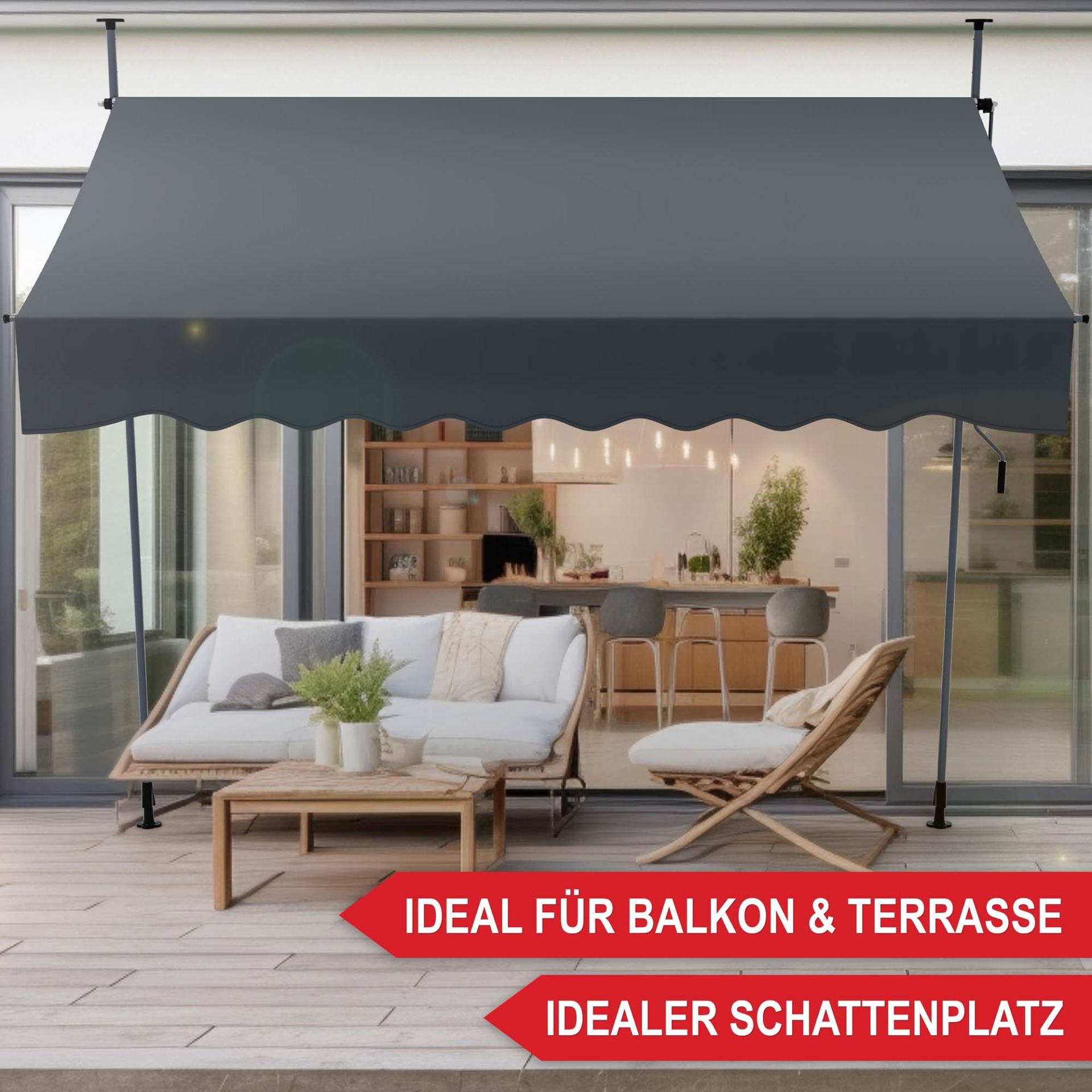 Balkonmarkise M Anthrazit - Ideal für Balkon und Terrasse, idealer Schattenplatz