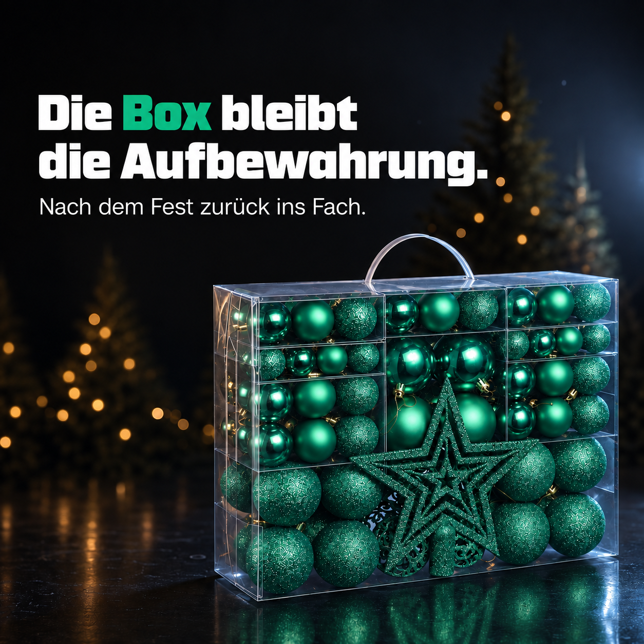 ONBEST Weihnachtskugeln: Praktische Aufbewahrungsbox für das Set (Dieses Bild wurde mit Hilfe von KI generiert.)