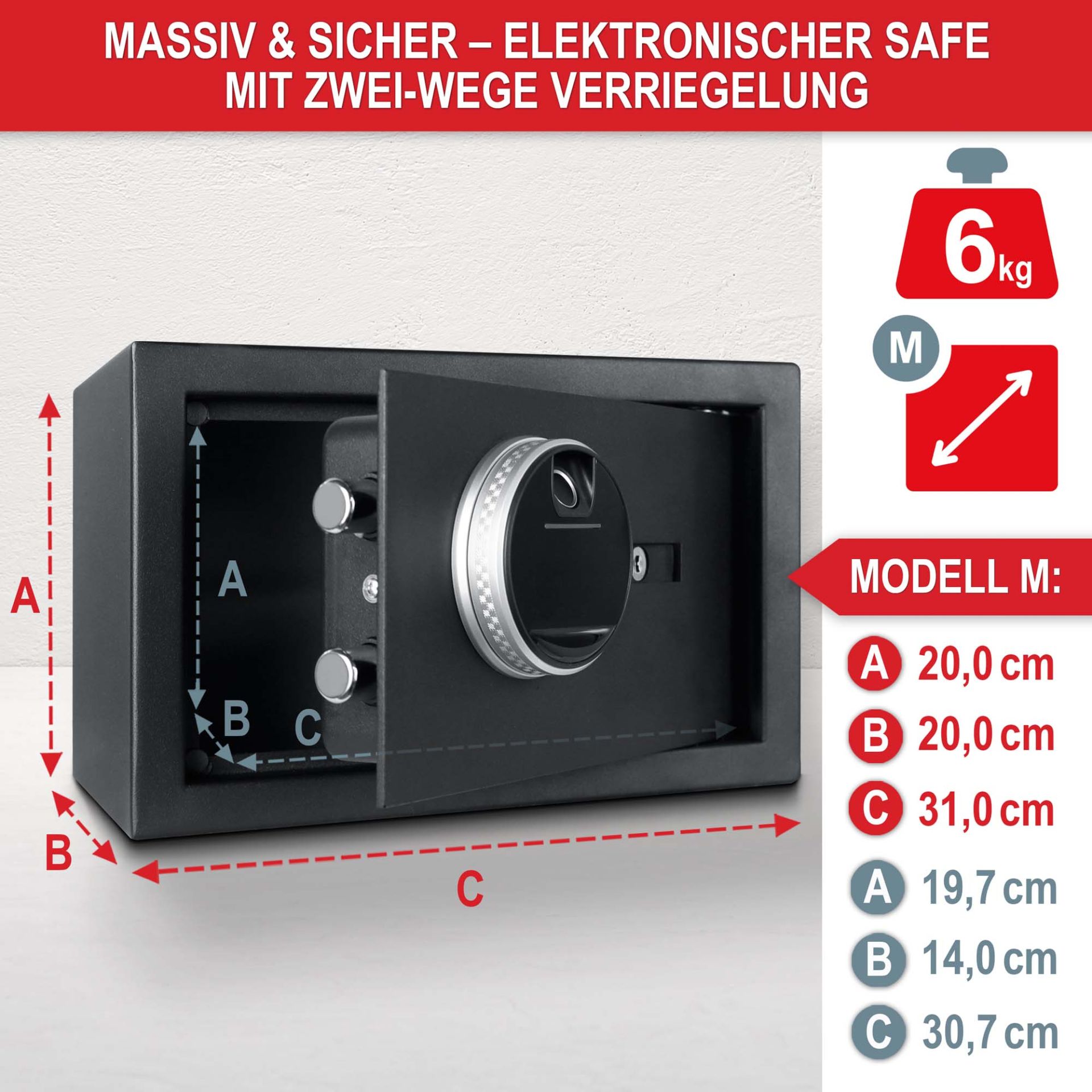 Möbeltresor M - Massiv und sicher, elektronischer Safe mit zwei Verriegelungen