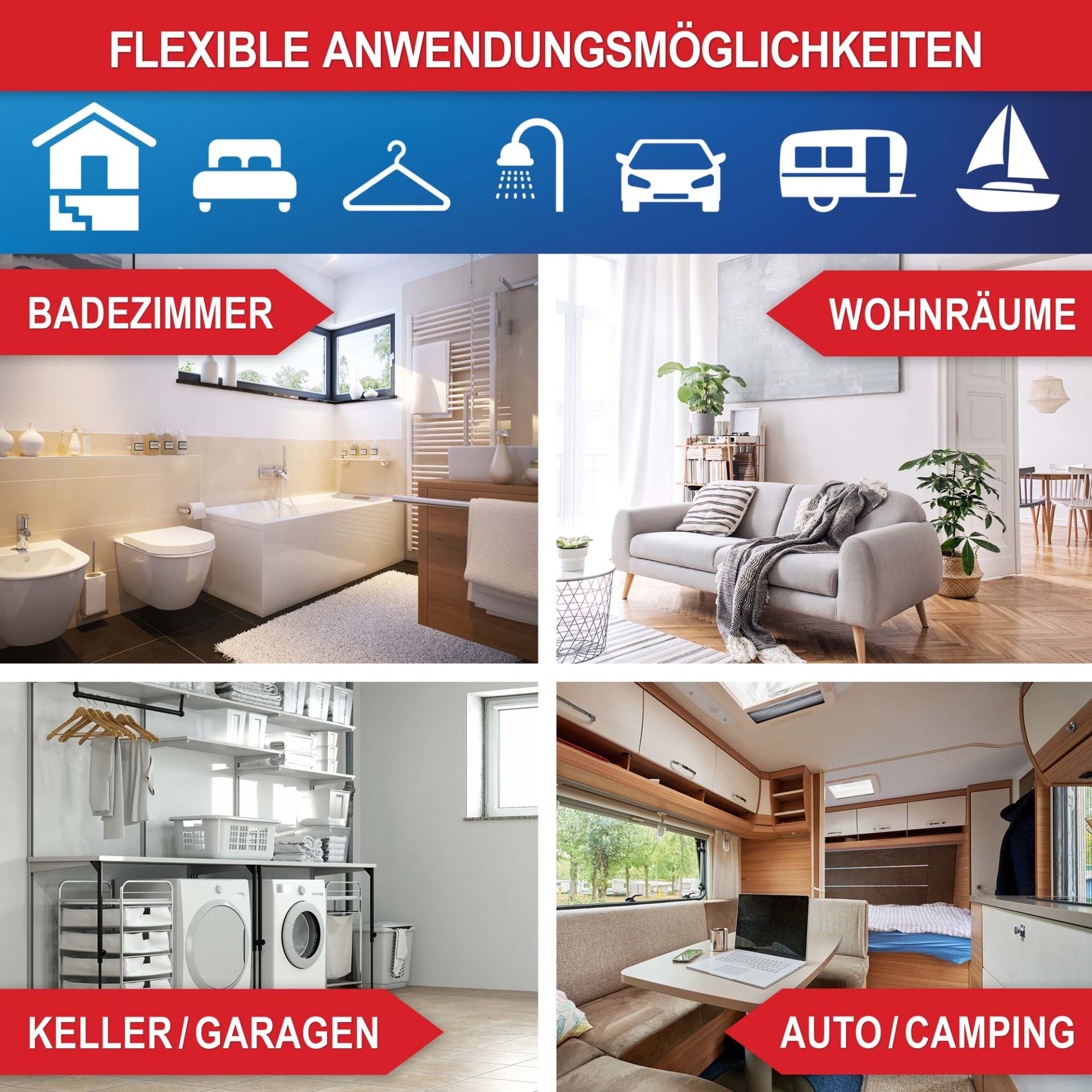 Luftentfeuchter Nachfüllbeutel - Flexible Anwendungsmöglichkeiten, zum Beispiel Badezimmer, Wohnräume, Keller Garagen, Auto/ Camping