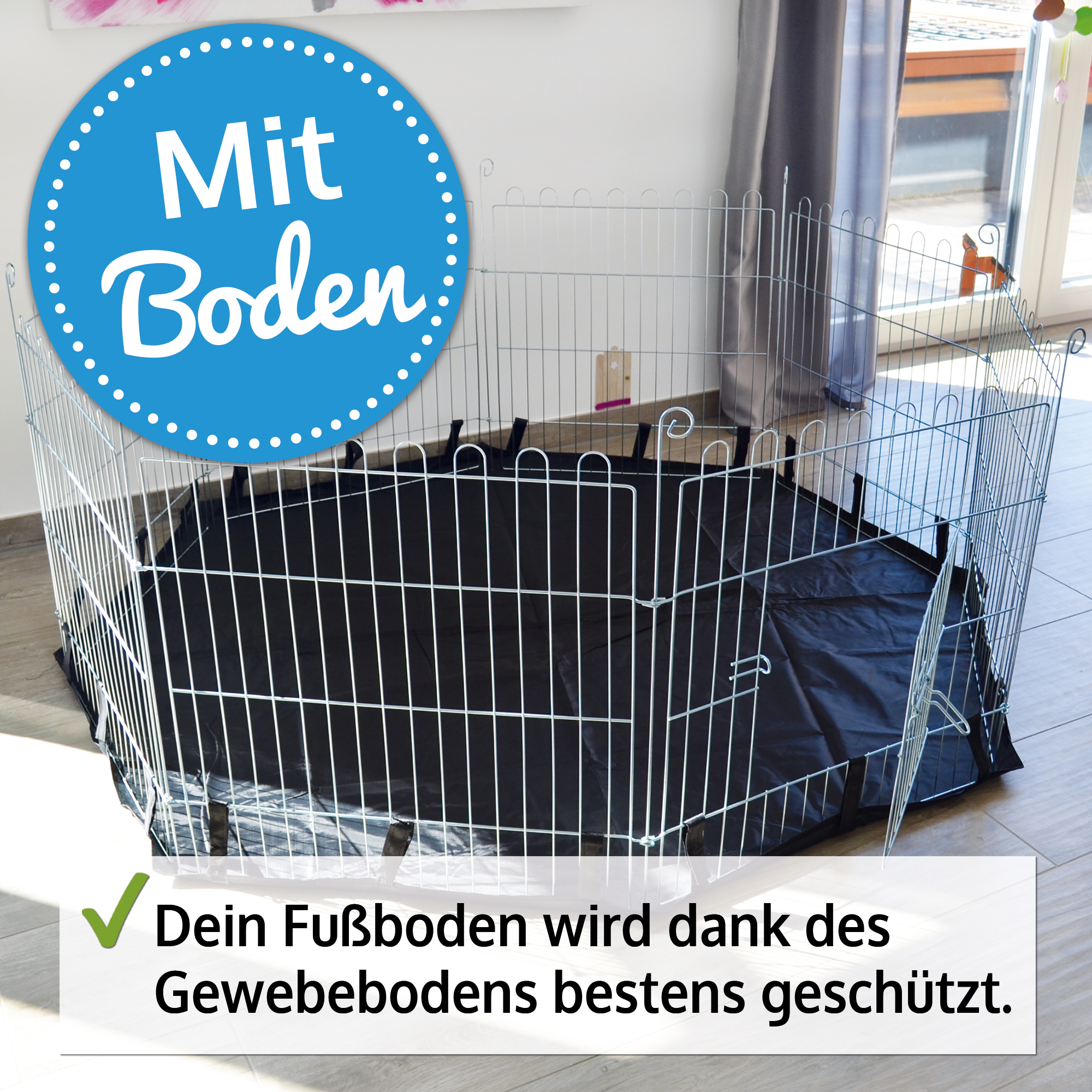 Gehege mit Dach und Bodenmatte – kombinierbar für innen und außen