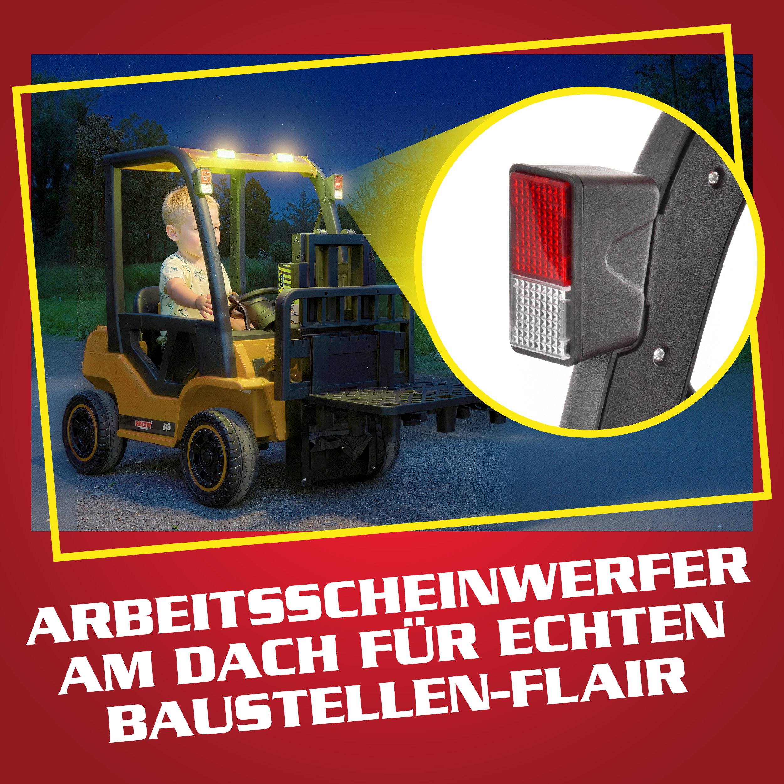 HECHT Kinderfahrzeug Gabelstapler GELB mit MP3, USB und Bluetooth