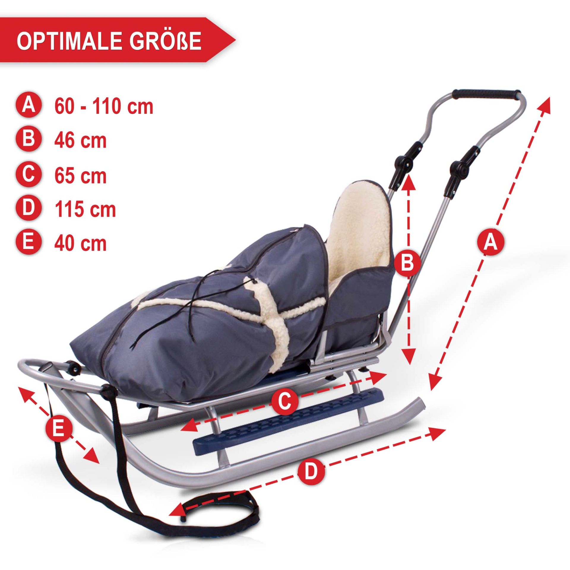 Optimale Größe - Holzschlitten Silber -Grau