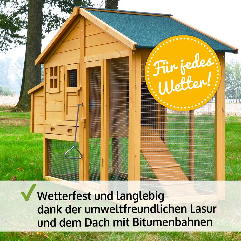 zooprinz Hühnervoliere Luxus wetterfest und langlebig umweltfreundliche Lasur Dach aus Bitumenbahnen