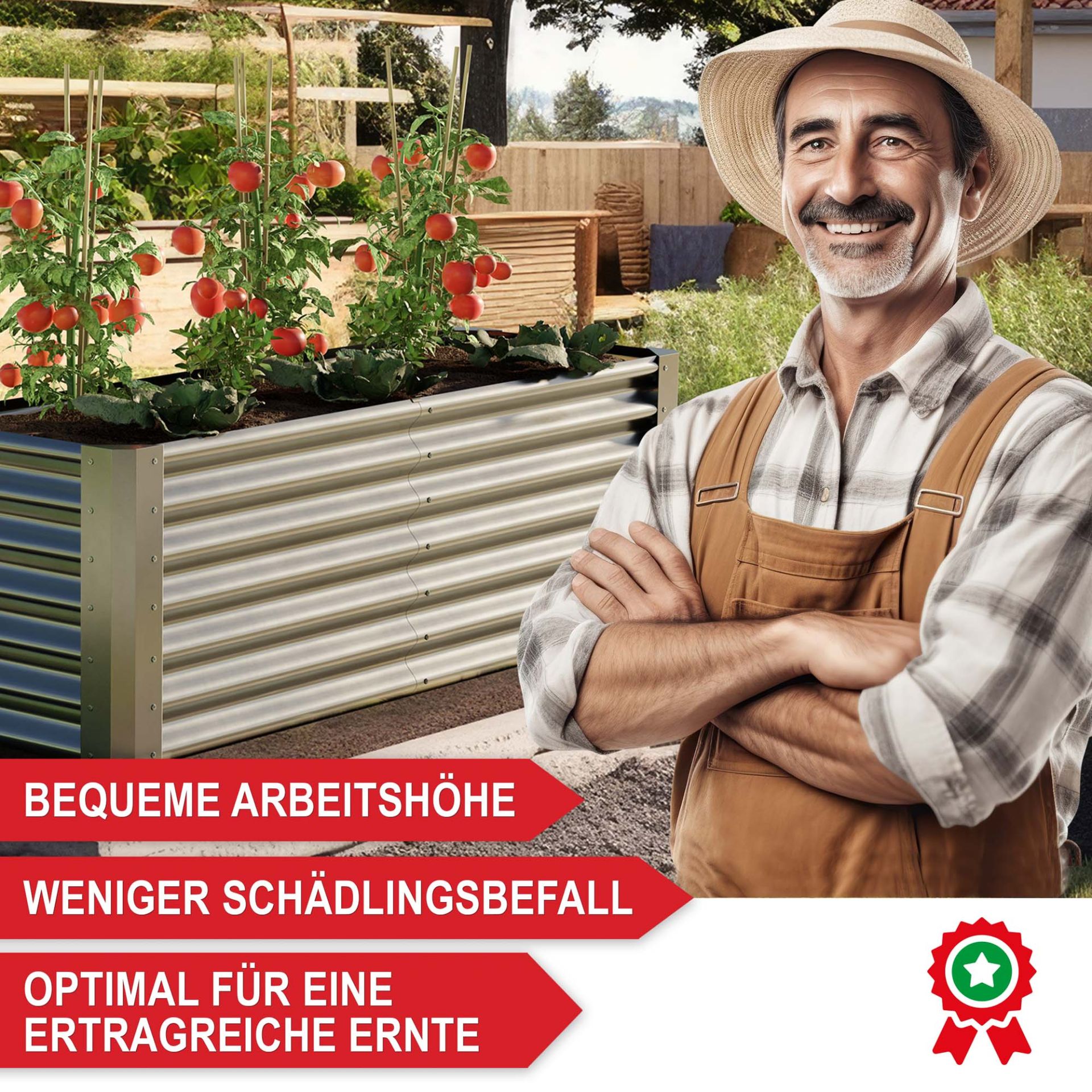 Hochbeet Stahl Silber M - Bequeme Arbeitshöhe, weniger Schädlingsbefall, optimal für eine ertragreiche Ernte