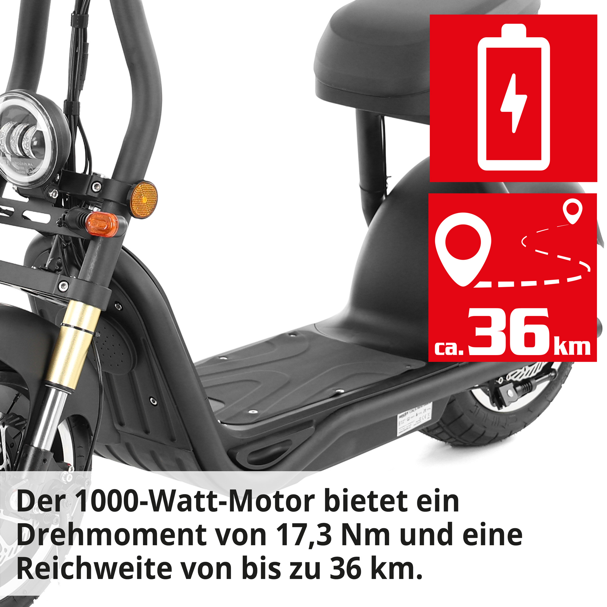 Hecht Breitreifen E-Scooter Cocis Mini Black mit leistungsstarkem Motor für ein hohes Drehmoment mit weiter Reichweite