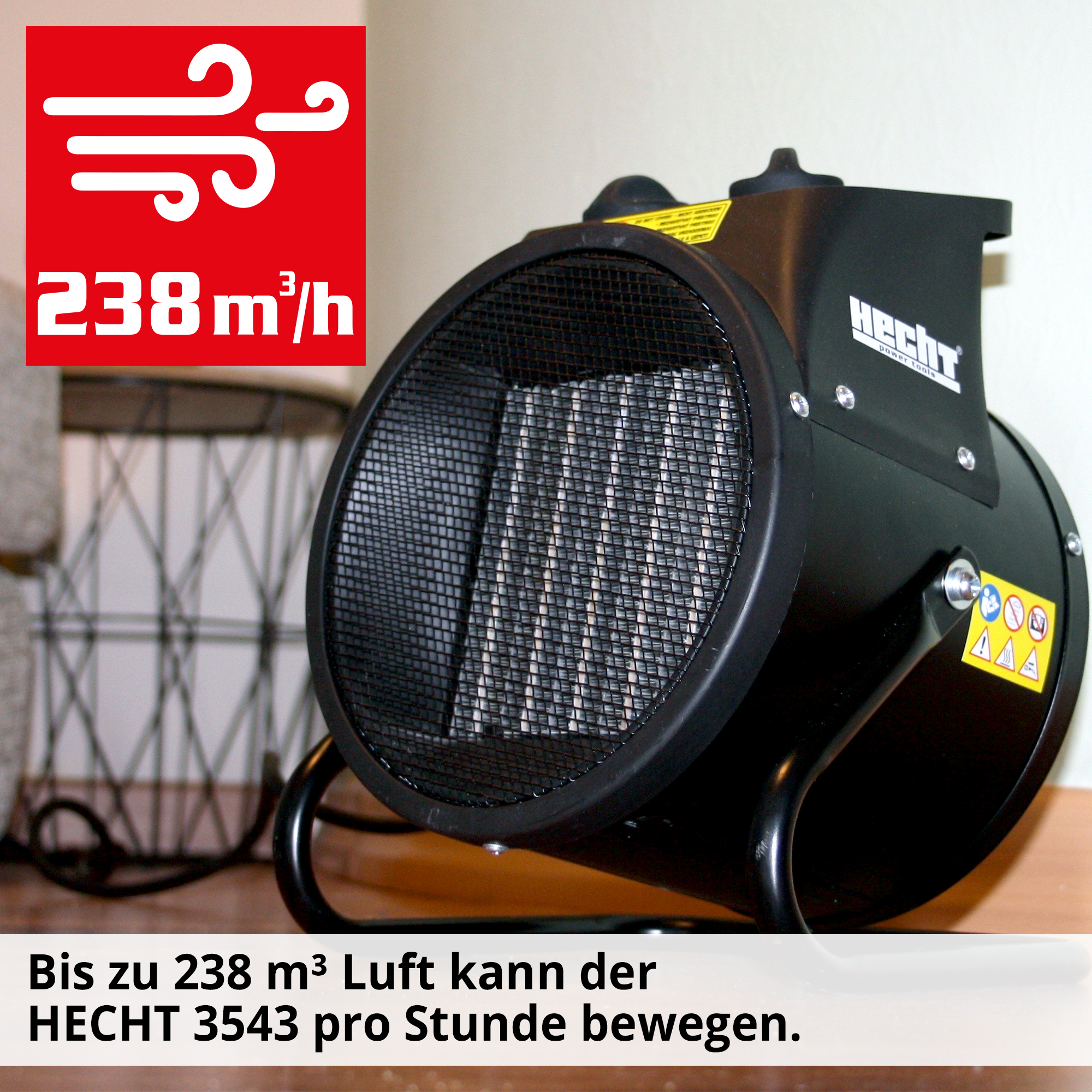 Keramik Heizlüfter; Bewegt 238 Kubikmeter Luft pro Stunde
