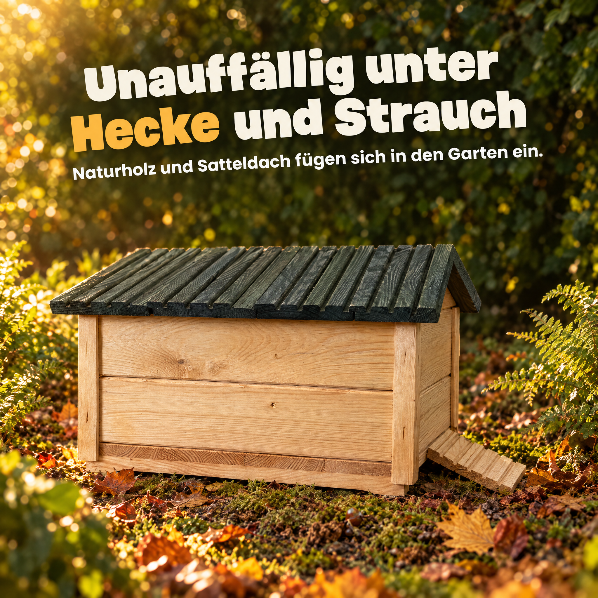 Naturholz Igel-Versteck: Unauffällig unter Hecken im Garten (Dieses Bild wurde mit Hilfe von KI generiert.)