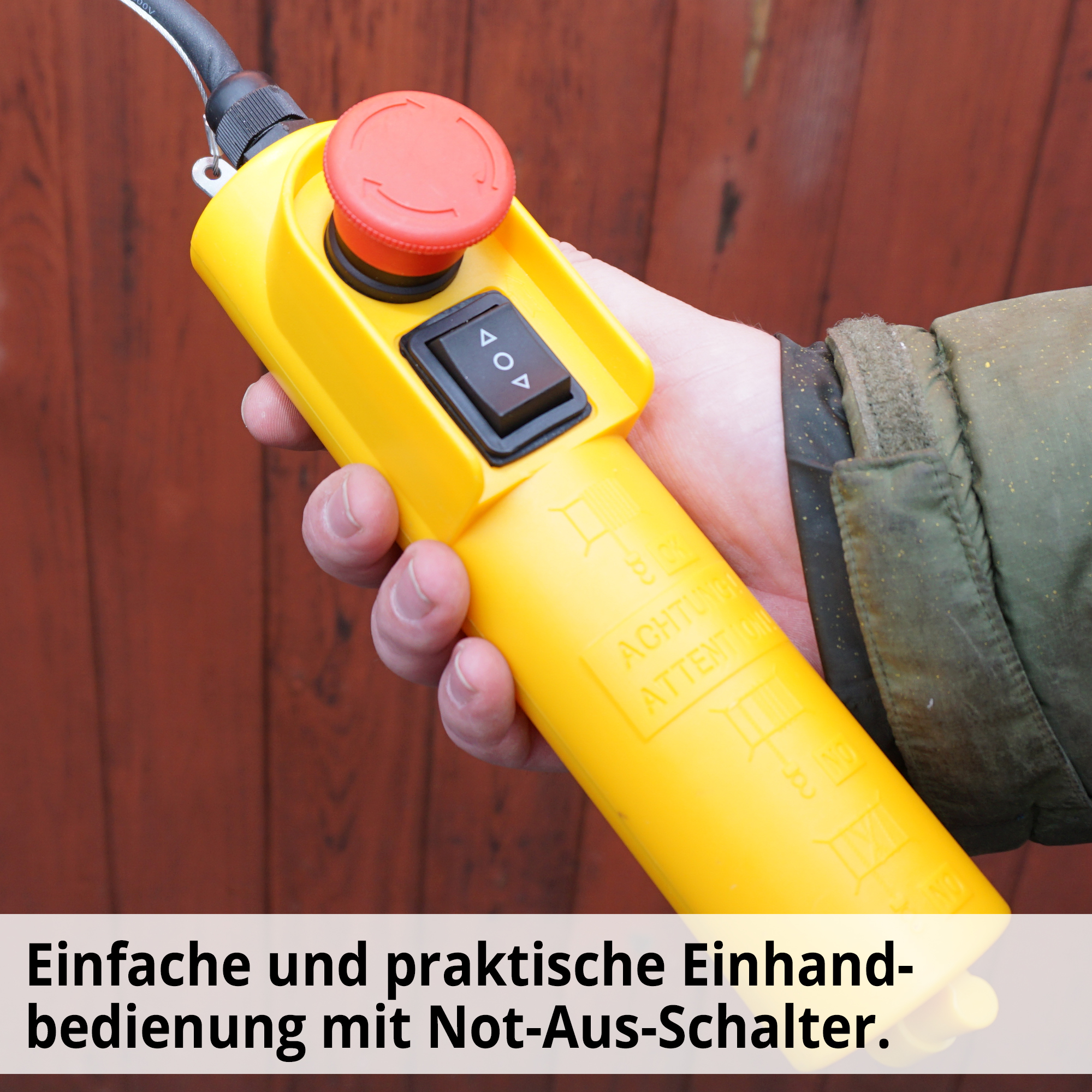 HECHT 8450 Seilzugwinde; Einfache und praktische Einhandbedienung mit Not-Aus-Schalter