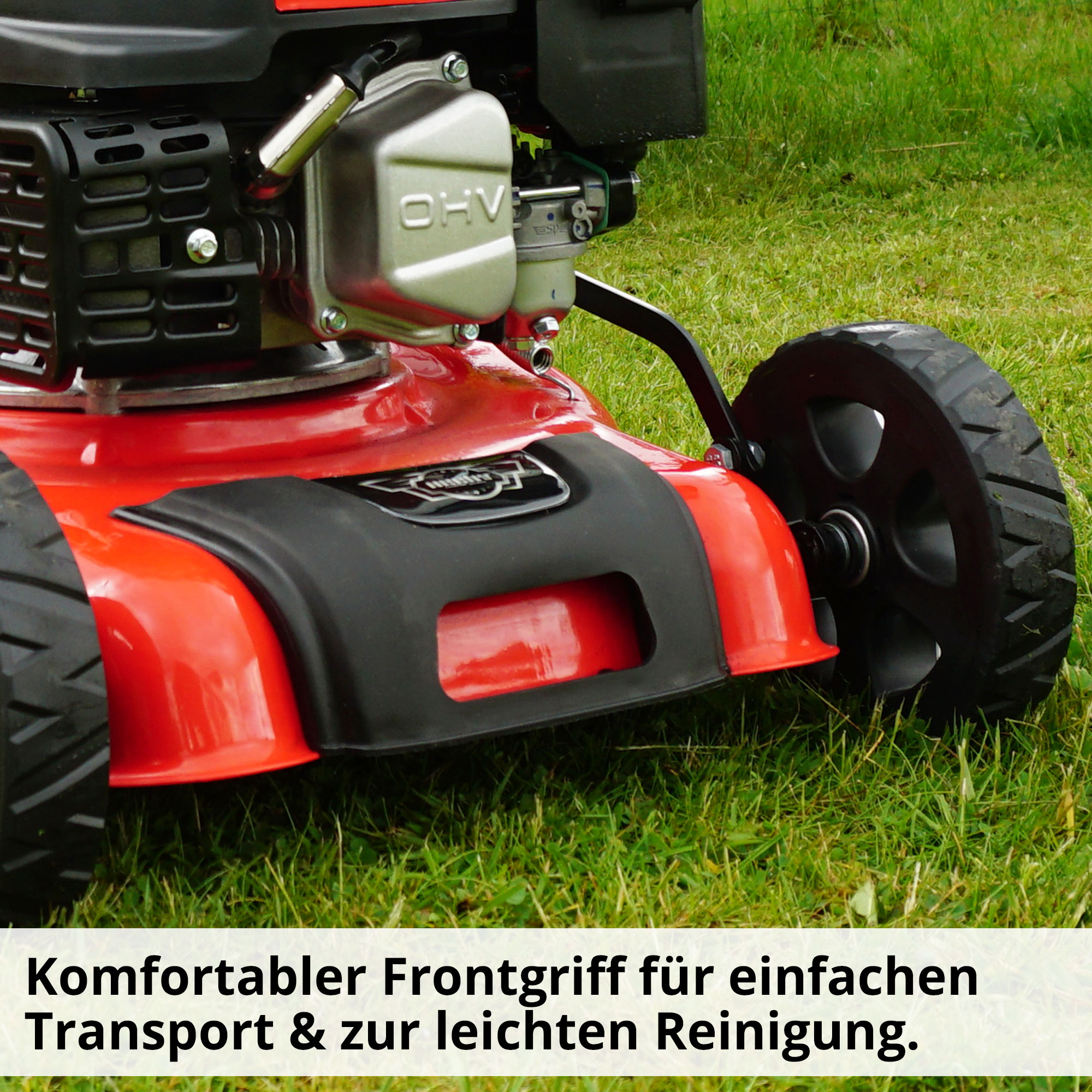 Benzin-Rasenmäher mit Frontgriff für leichten Transport 