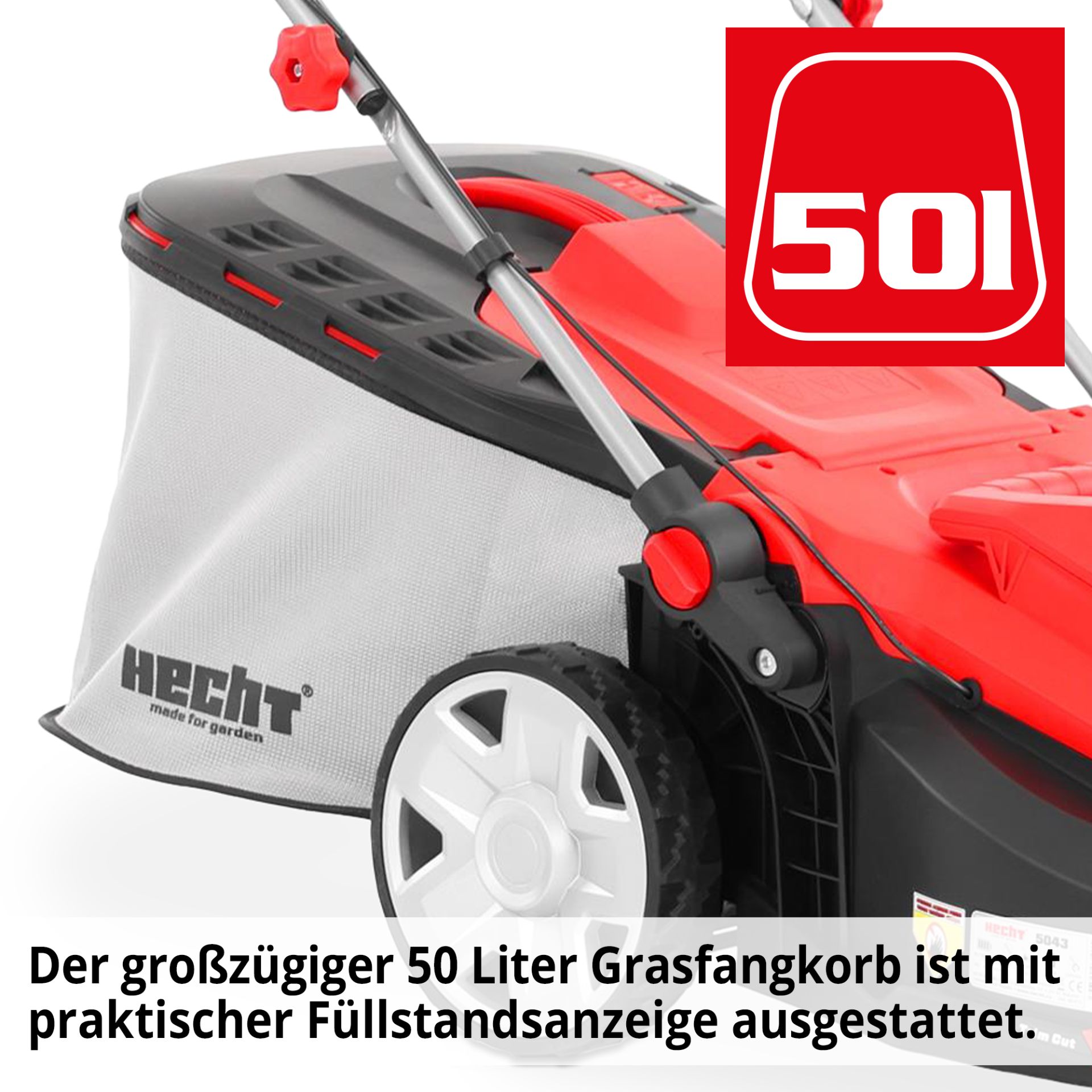 Hecht Akku-Rasenmäher mit 50 Liter Grasfangkorb 