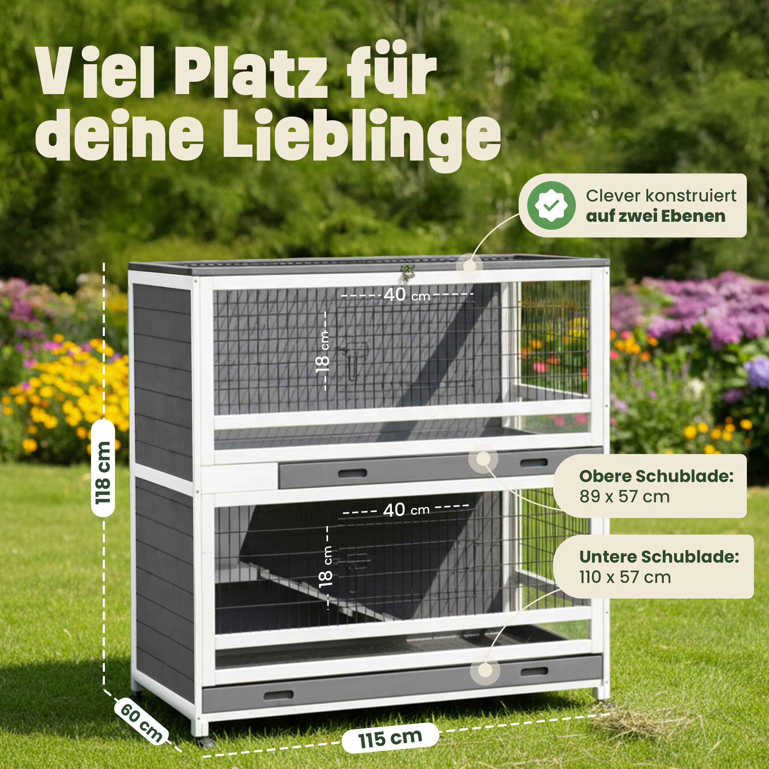 zooprinz Kaninchenstall Oskar mit 115 × 60 × 118 cm Gesamtmaß