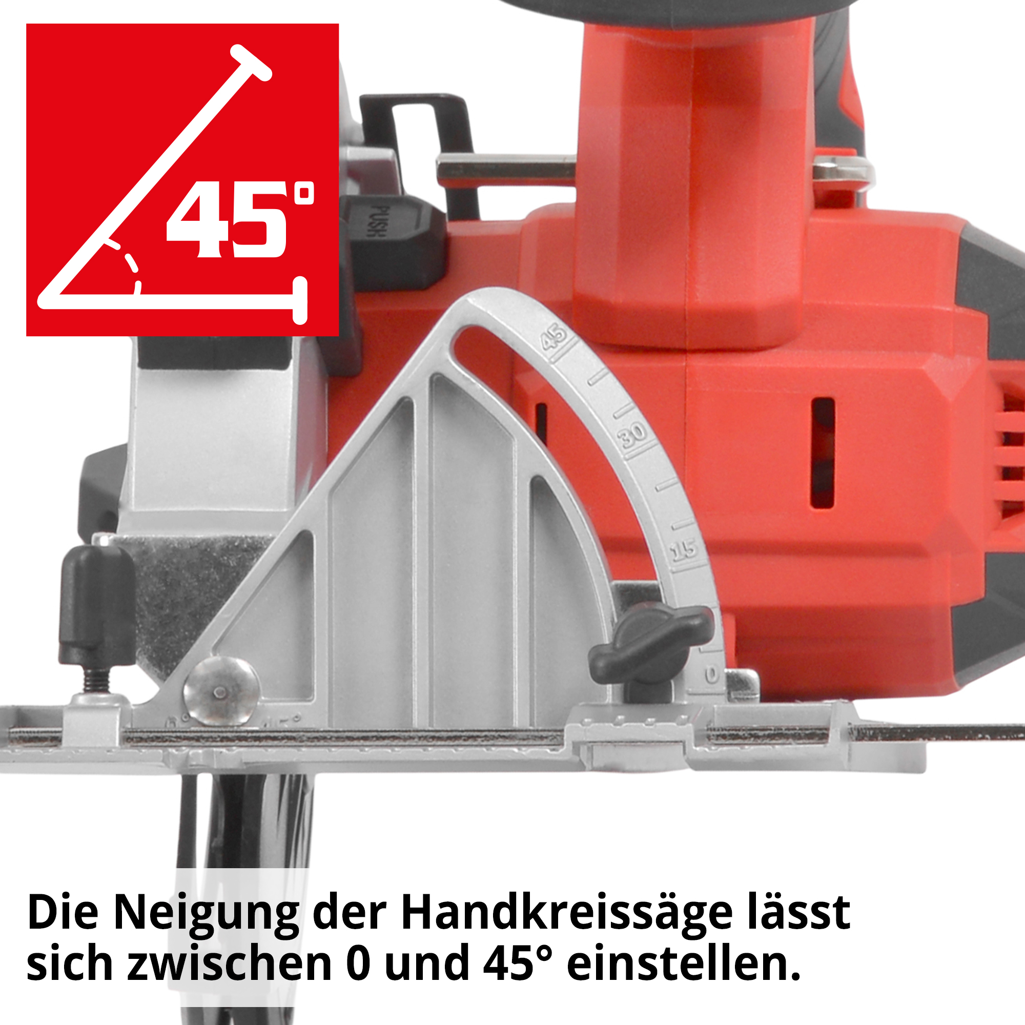 HECHT 1670 Akku Handkreissäge; Die Neigung lässt sich zwischen 0 und 45° einstellen