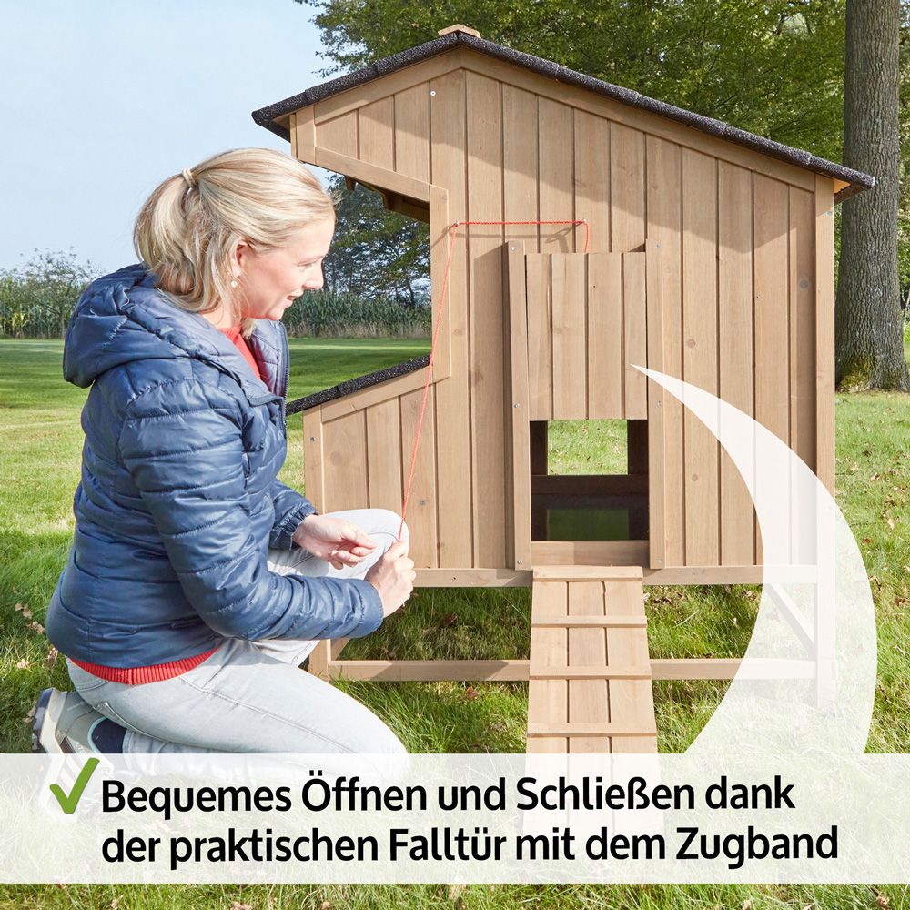 Hühnervoliere Berghof; Falltür mit Zugband