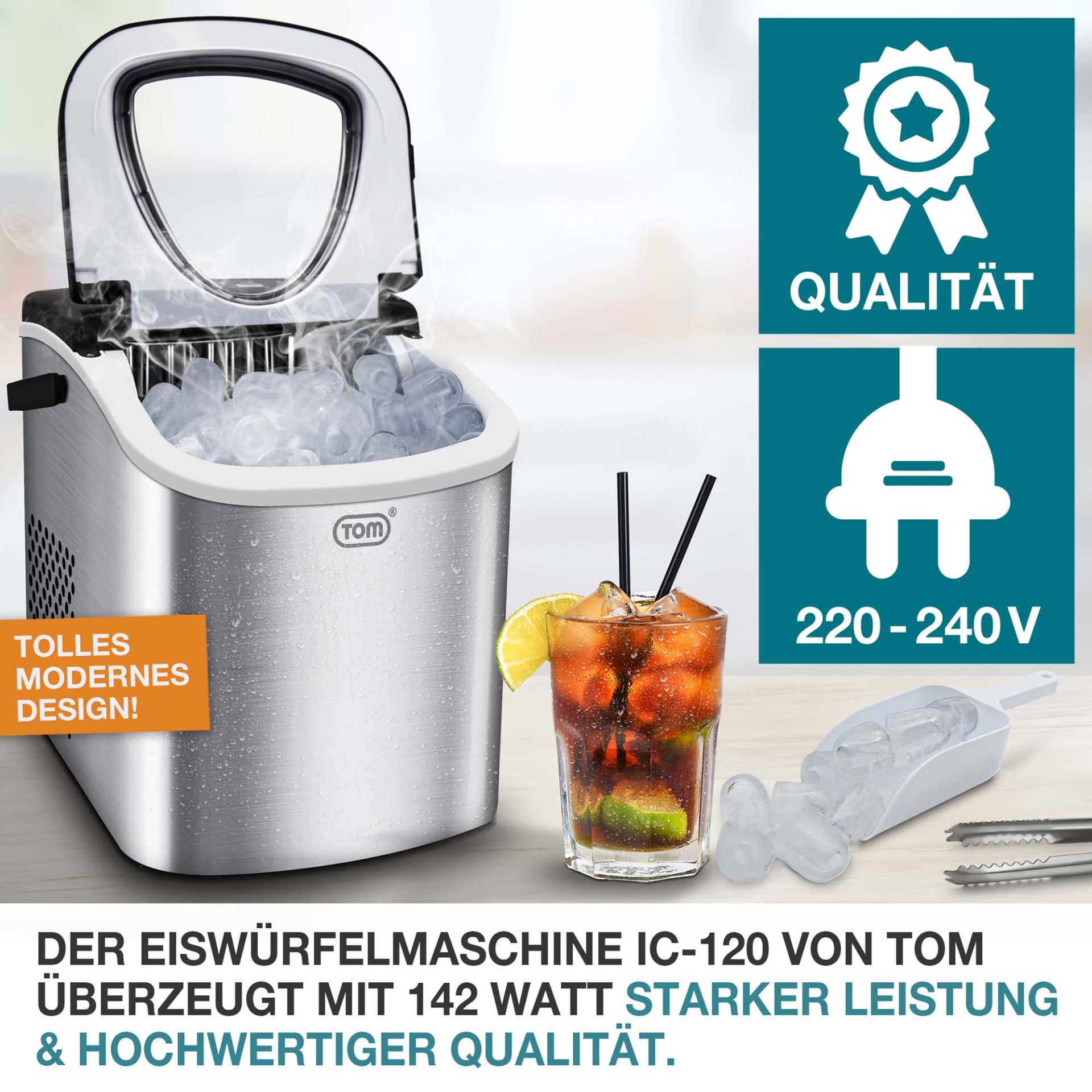 TOM Eiswürfelmaschine IC-120; 142 Watt starke Leistung