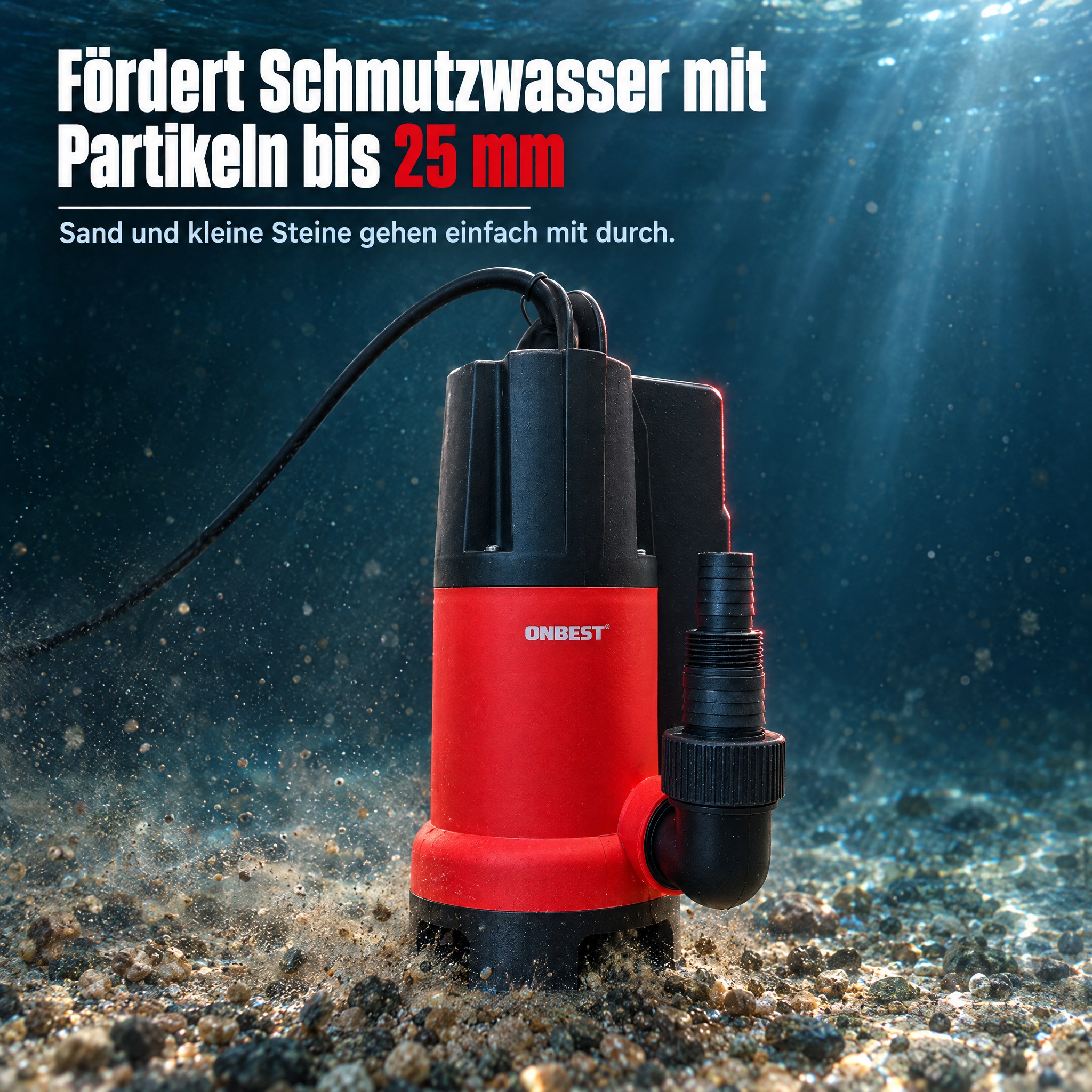 Wasserpumpe Schmutzwasser: Fördert Partikel bis 25 mm Größe mühelos (Dieses Bild wurde mit Hilfe von KI generiert.)
