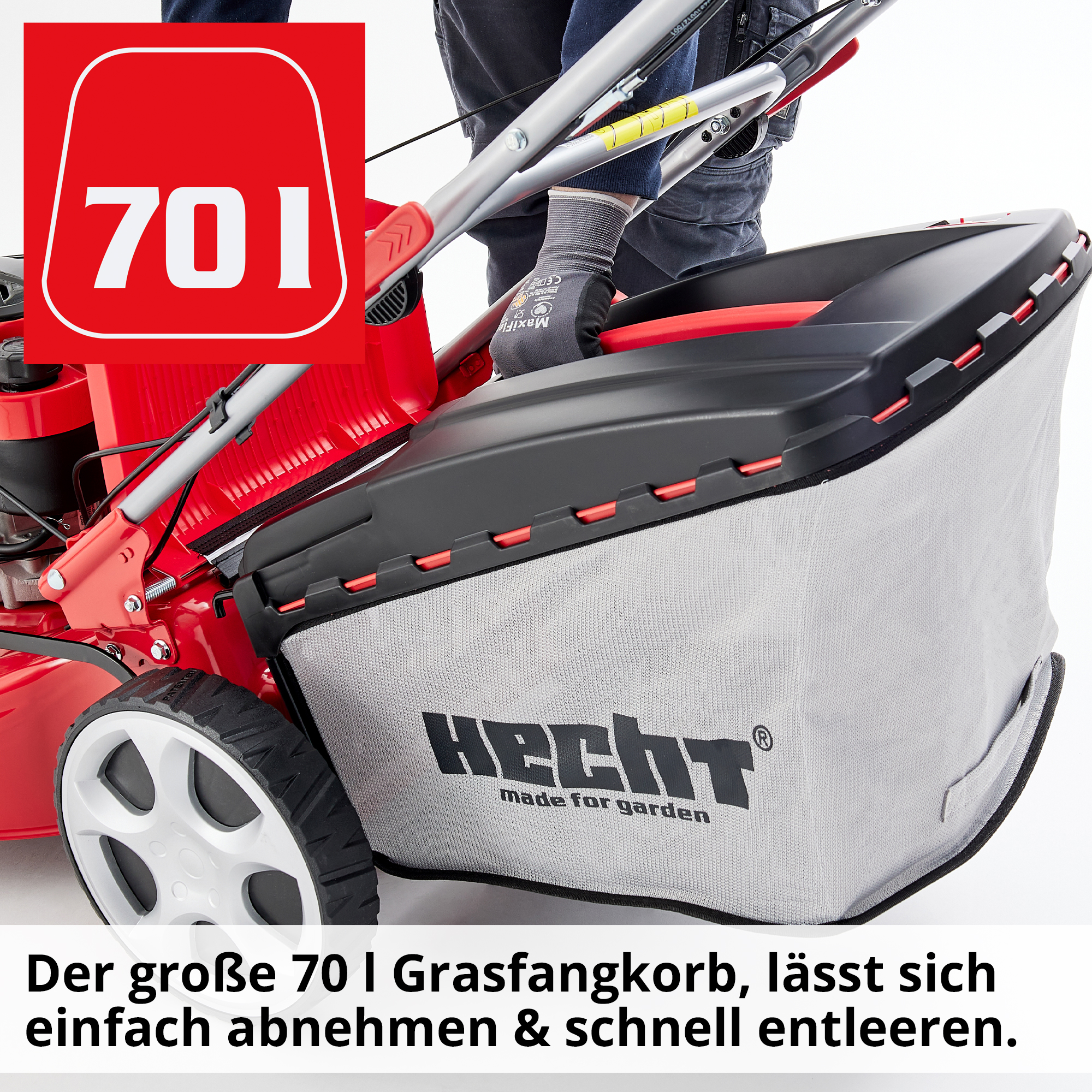 Benzin-Rasenmäher mit 70 Liter Grasfangkorb Ideal für große Gärten 