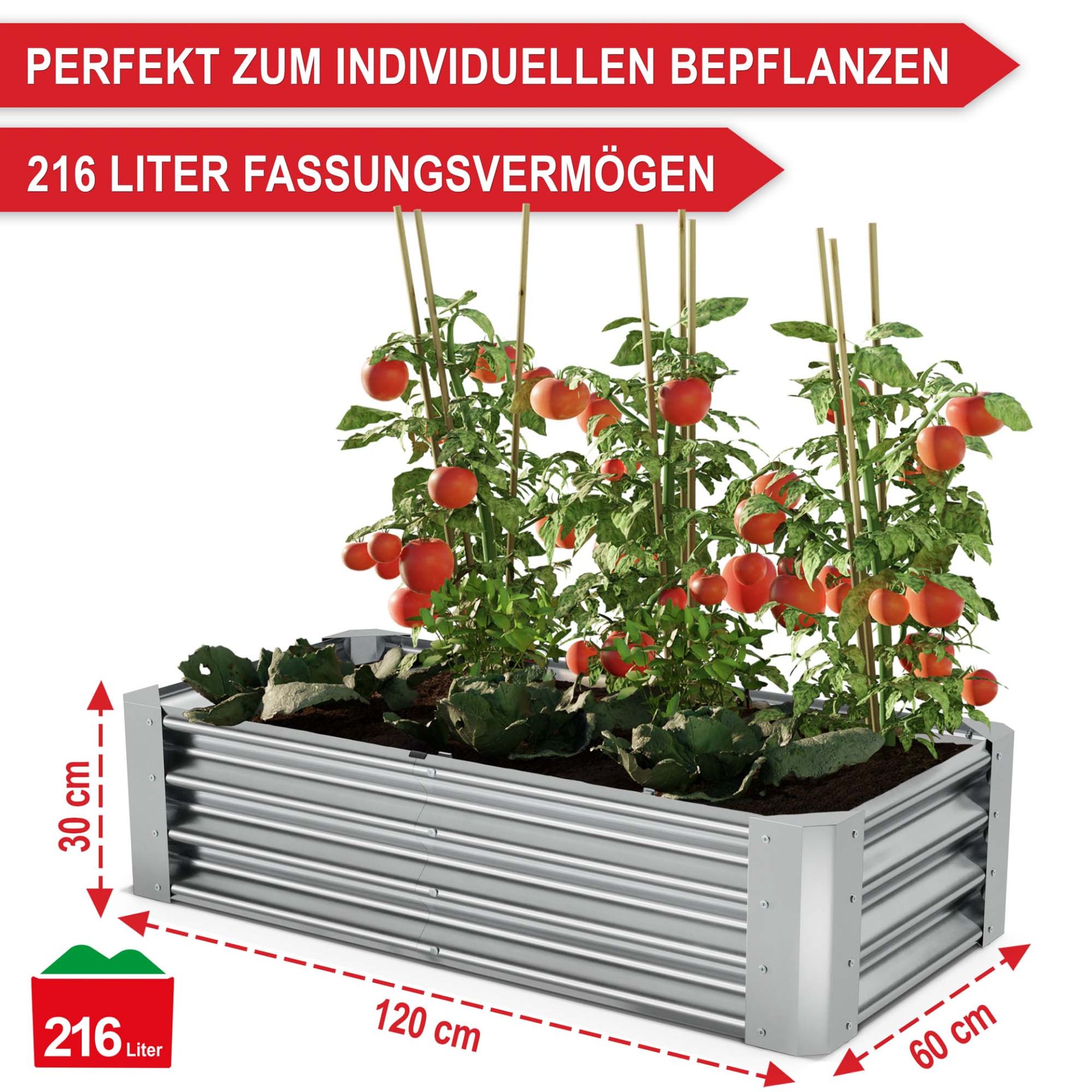 Hochbeet Stahl Silber - Perfekt zum individuellen bepflanzen, großes Fassungsvermögen