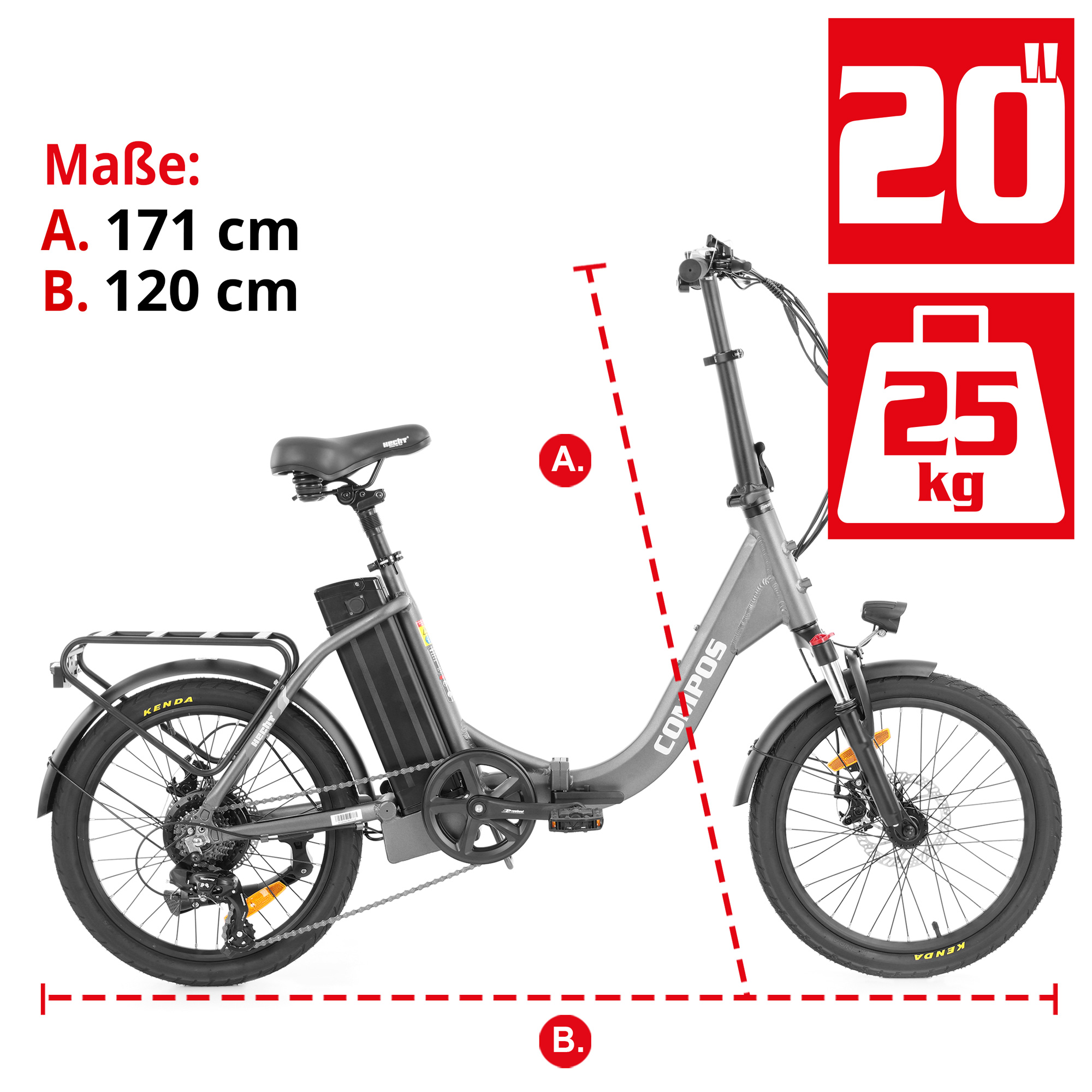 Elektro Klapprad mit idealer Sitzhöhe von 120-171cm