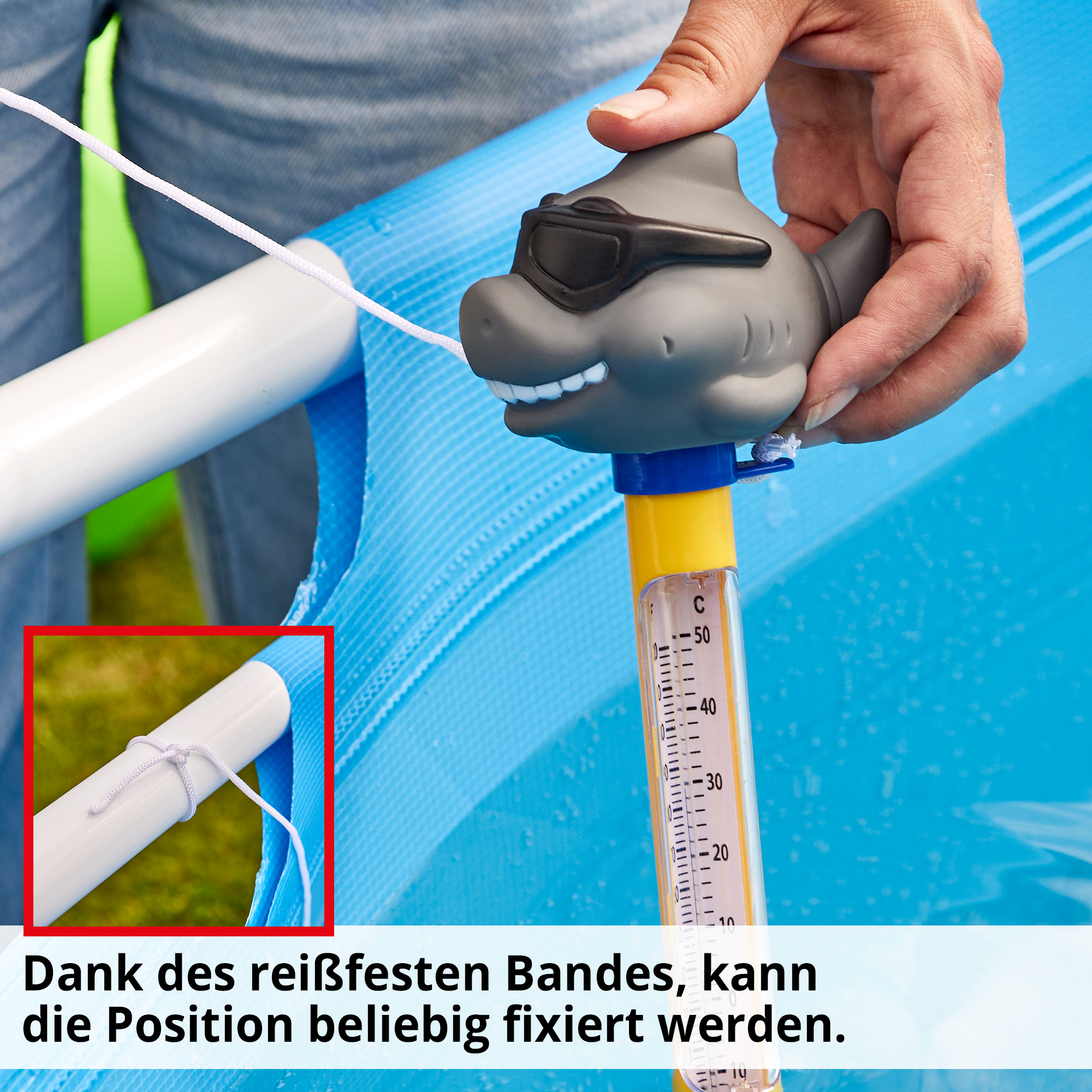 Hecht 060511 Wasser Thermometer Hai; Dank des reißfesten Bandes, kann die Position beliebig fixiert werden