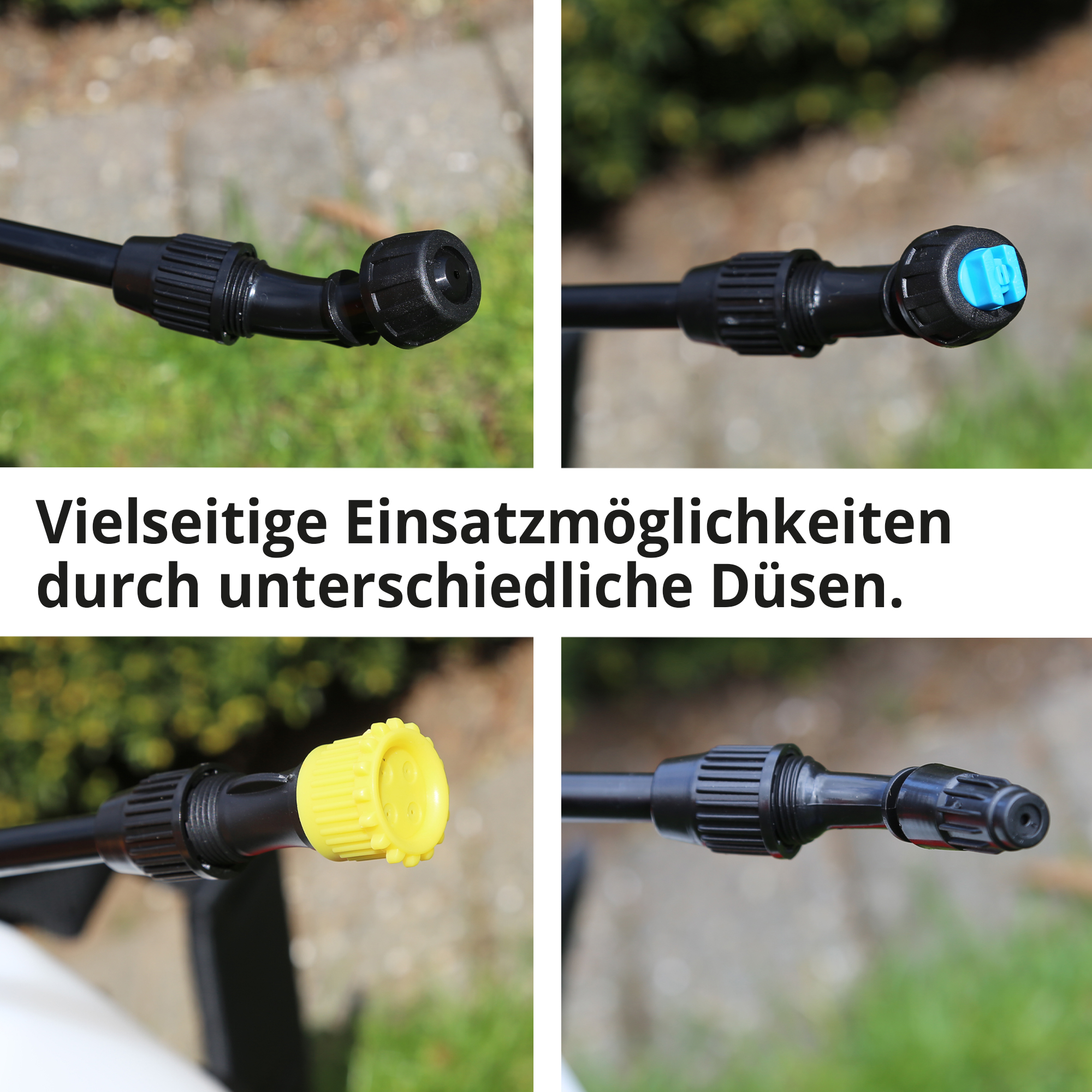 Akku Rückenspritze; Vielseitige Einsatzmöglichkeiten durch unterschiedliche Düsen Akku Rückenspritze; Vielseitige Einsatzmöglichkeiten durch unterschiedliche Düsen