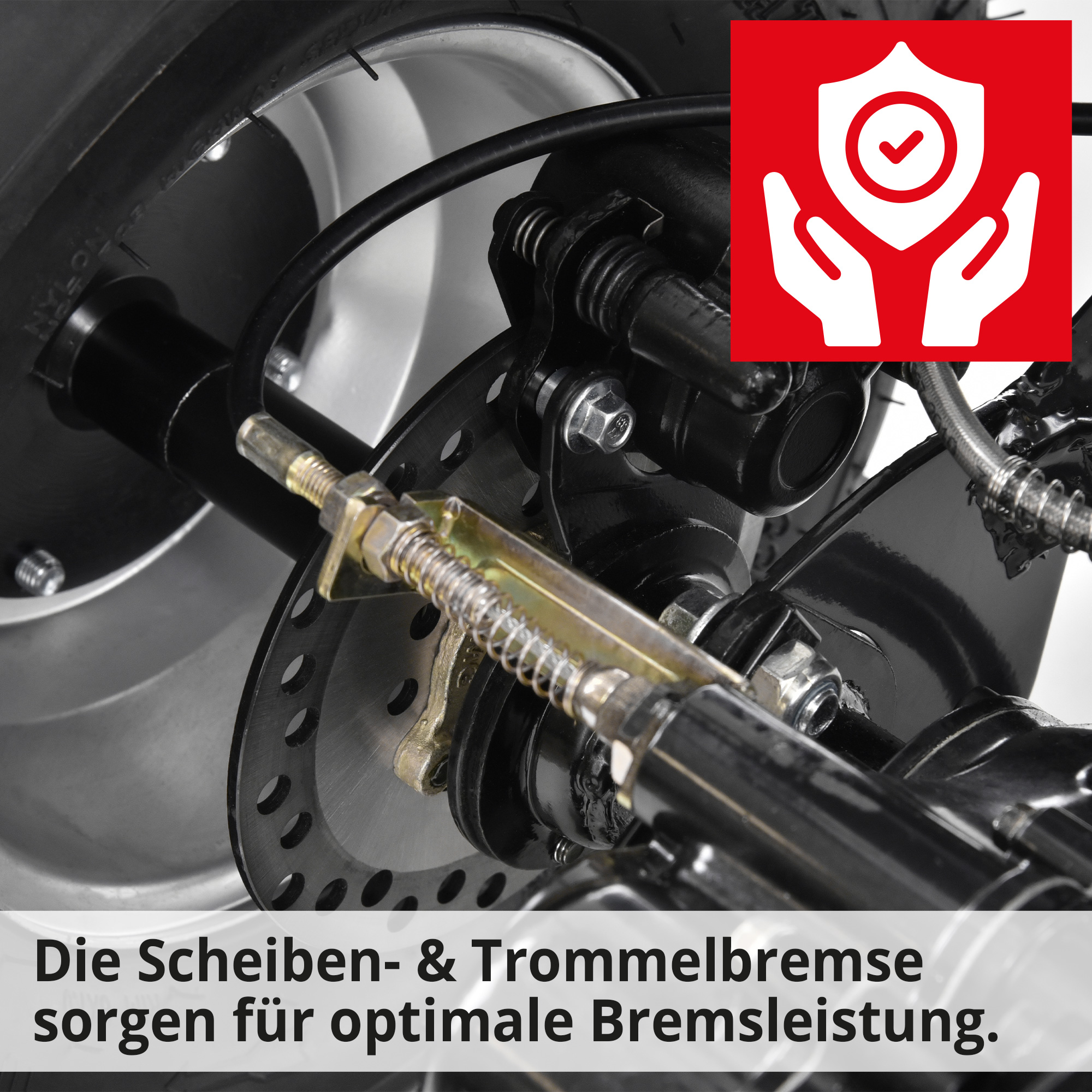 Elektro-Quad mit Scheiben- und Trommelbremse für maximale Sicherheit