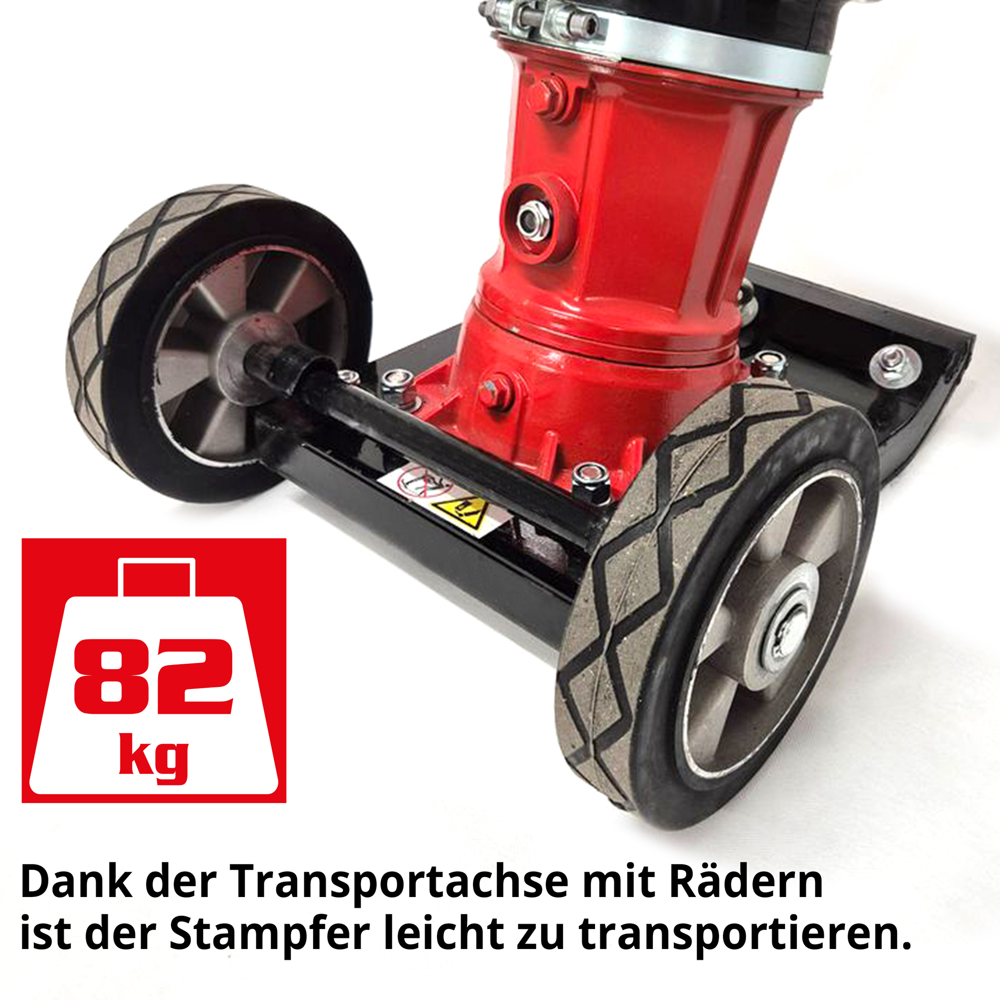 HECHT 1118 Benzin Stampfer; Dank der Transportachse mit Rädern ist der Stampfer leicht zu transportieren
