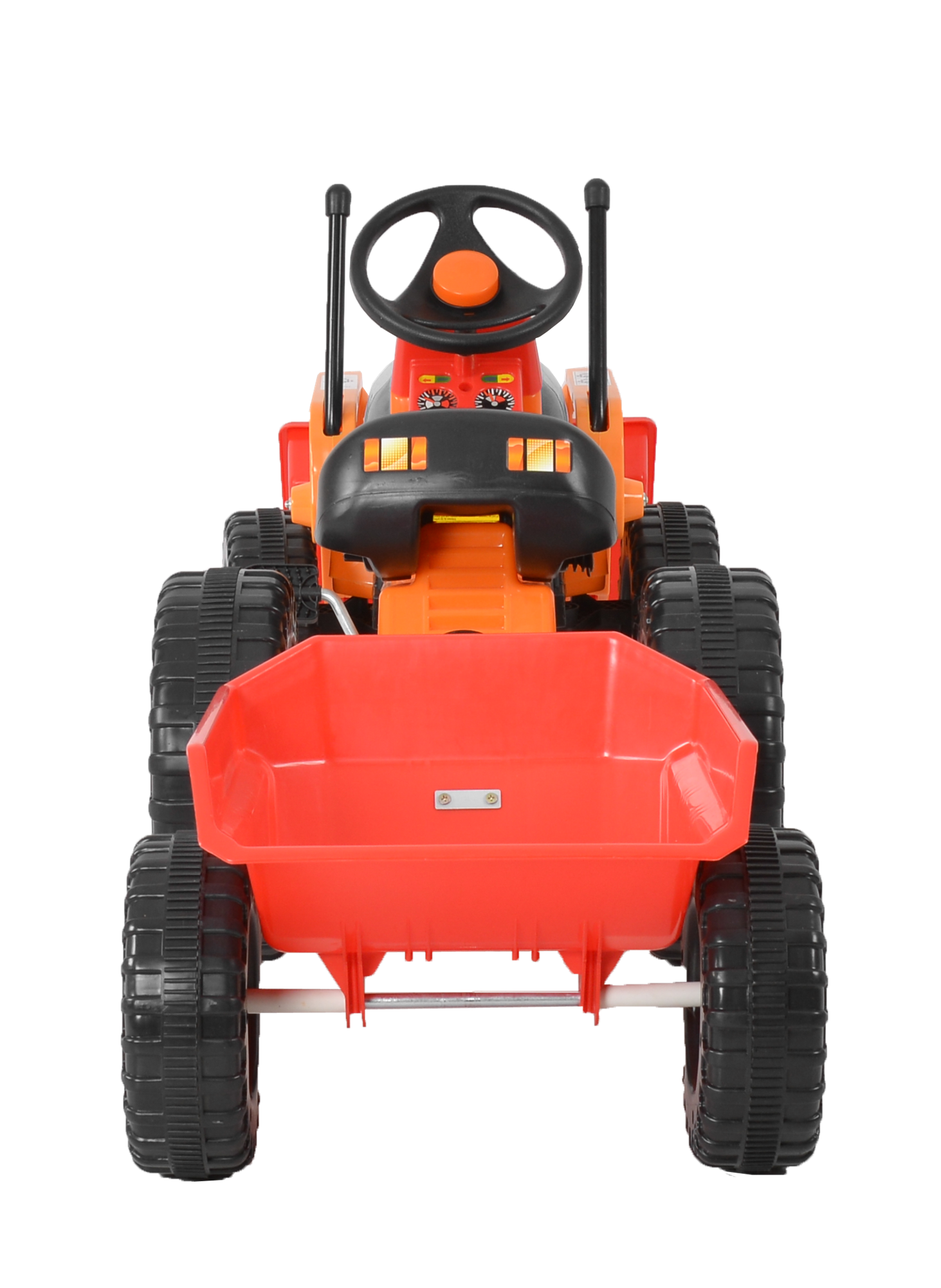 Kindertraktor von hinten mit großem Anhänger