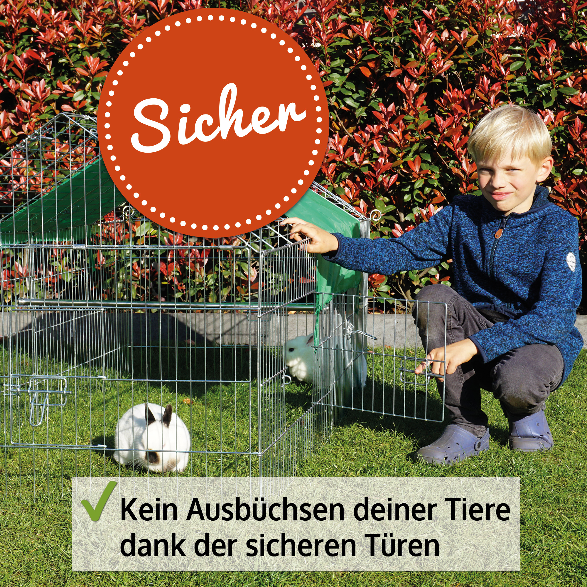 Kleintierauslauf mit großem Dach in Gitterform – sicher und wetterfest