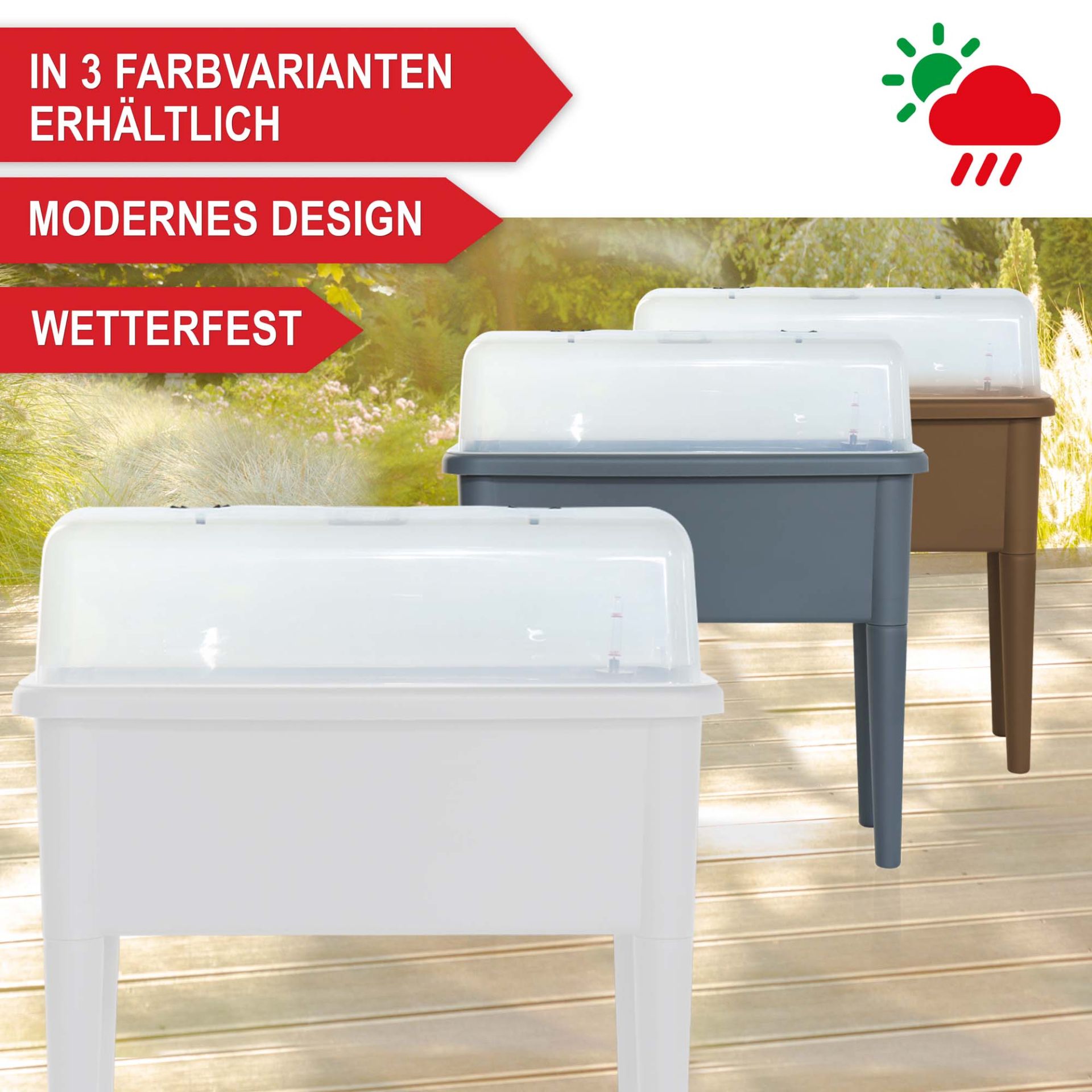Hochbeet Kunststoff weiß - In 3 verschiedenen Farben erhältlich; modernes Design; wetterfest