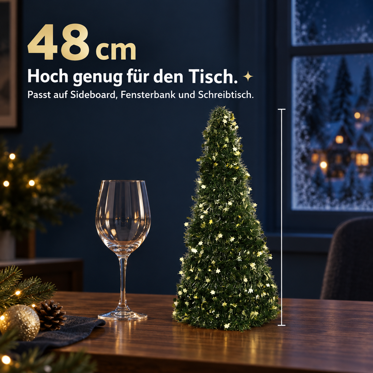 Kompakter Mini-Weihnachtsbaum: 48 cm hoch für Sideboard oder Schreibtisch (Dieses Bild wurde mit Hilfe von KI generiert.)