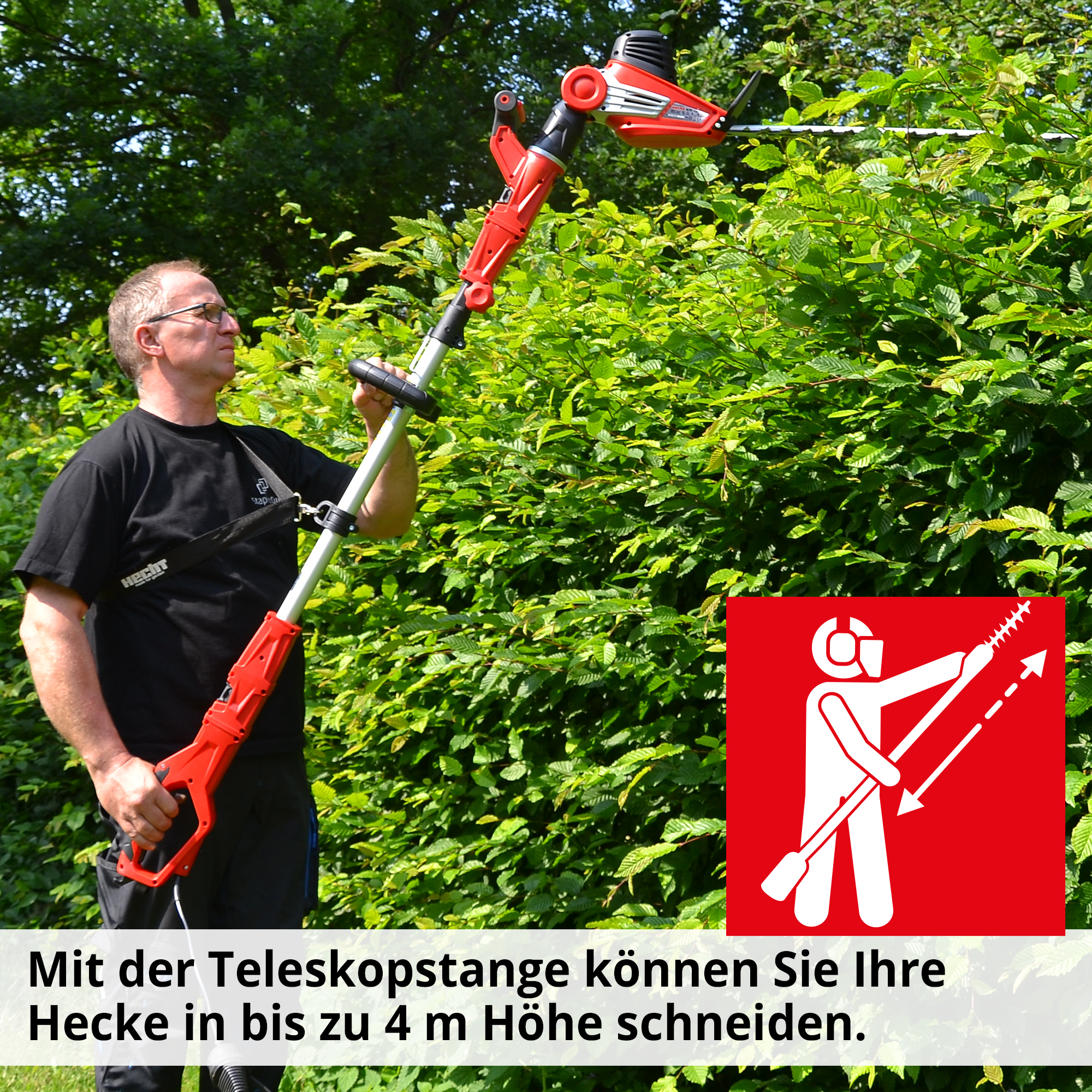 Hecht Elektro-Heckenschere 675 mit 4 m hohen Teleskopstange 