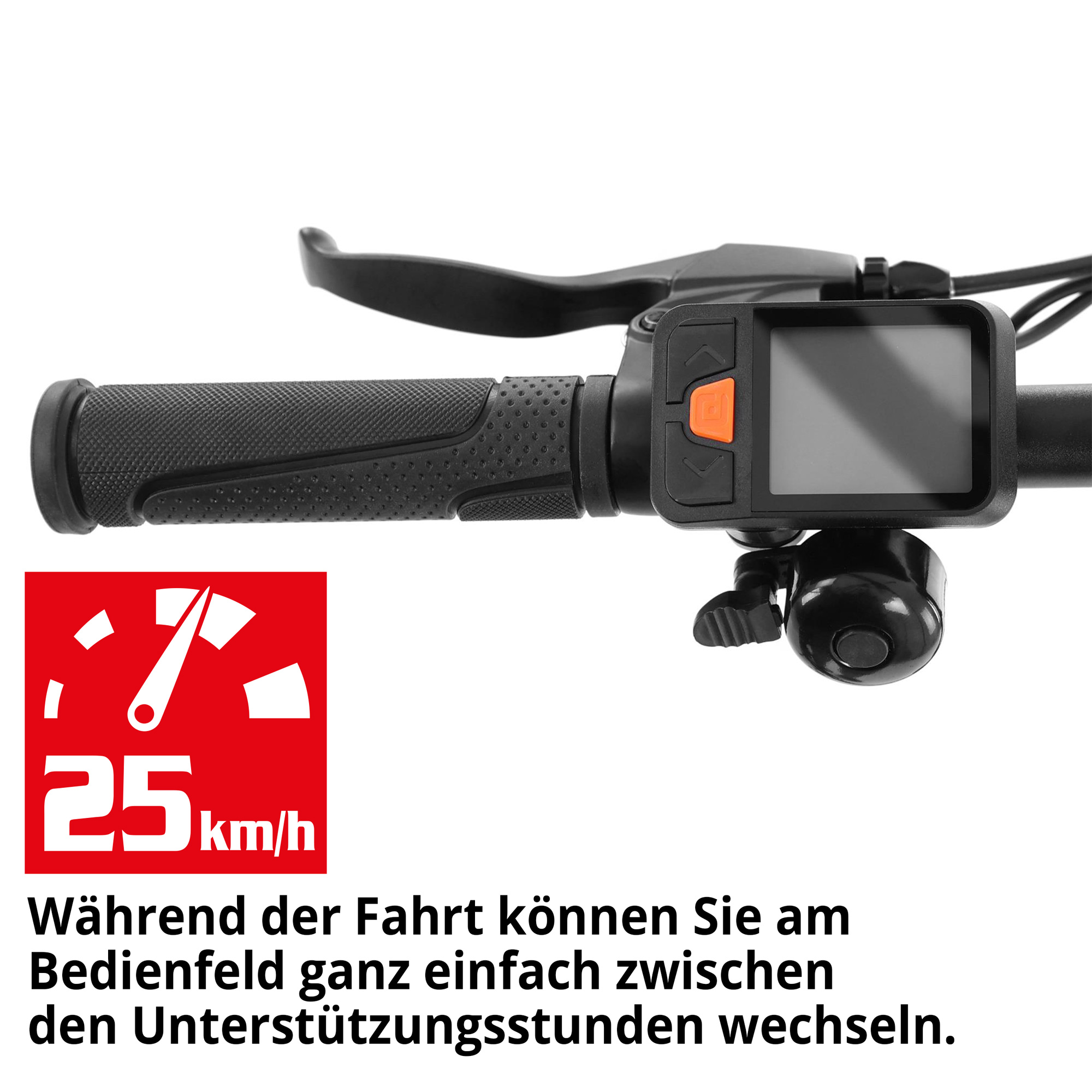 Hecht COMPOS BLUE - Elektro Klapprad; Während der Fahrt können Sie am Bedienfeld ganz einfach zwischen den Unterstützungsstunden wechseln