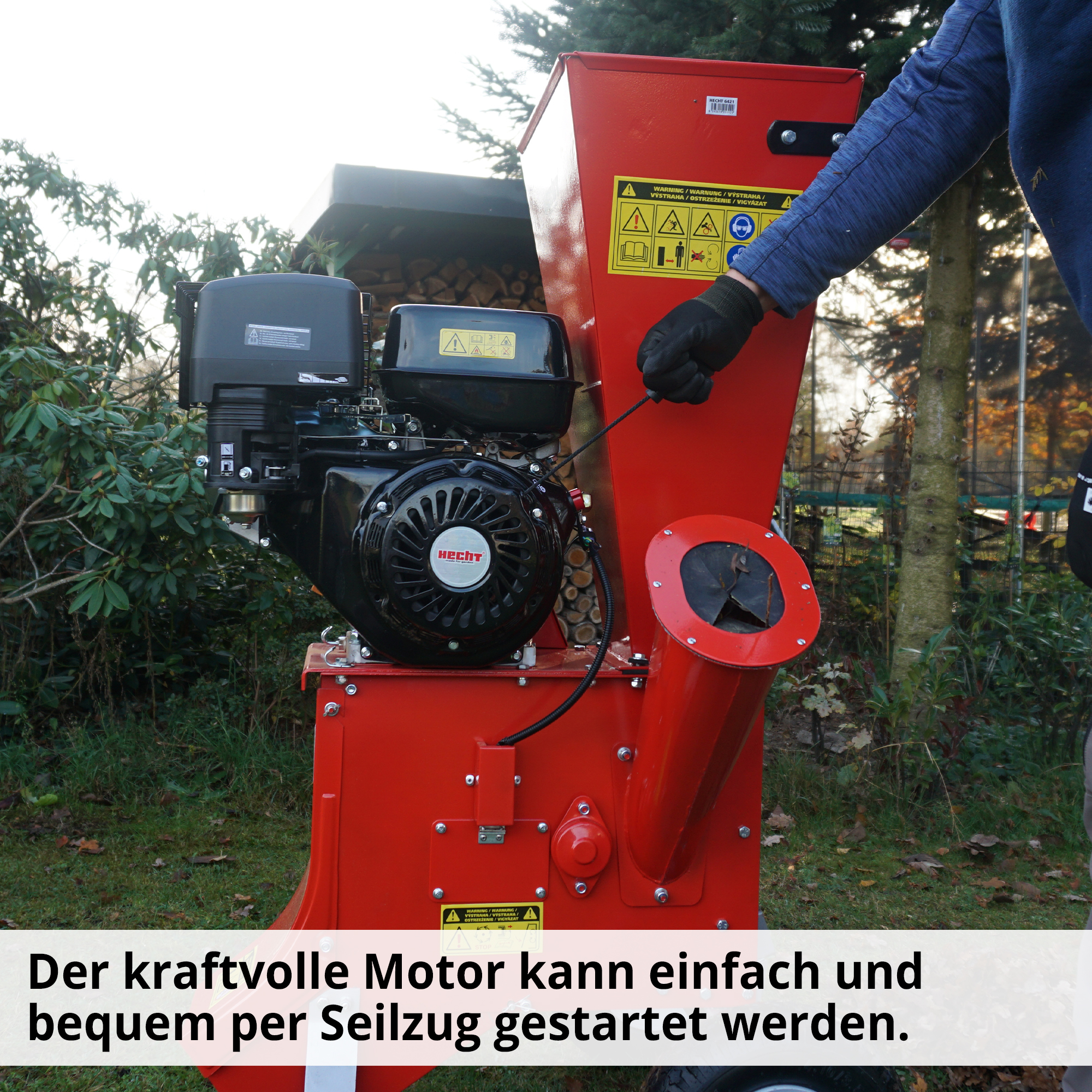 HECHT Benzin Gartenhäcksler 6421 Benzin Gartenhäcksler mit praktischem Seilzug 