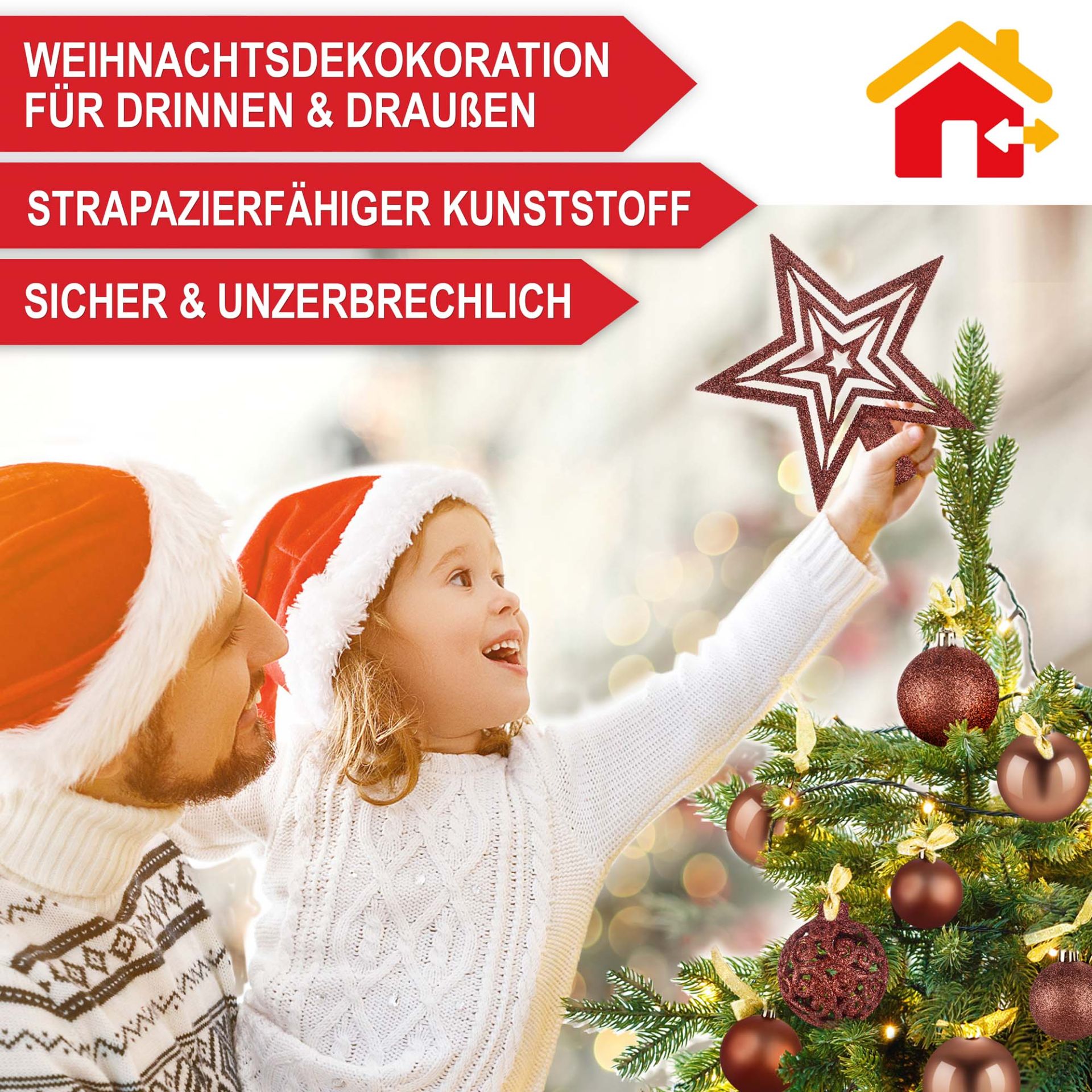 Weihnachtskugeln braun - Für drinnen und draußen, strapazierfähiger Kunststoff, sicher und unzerbrechlich