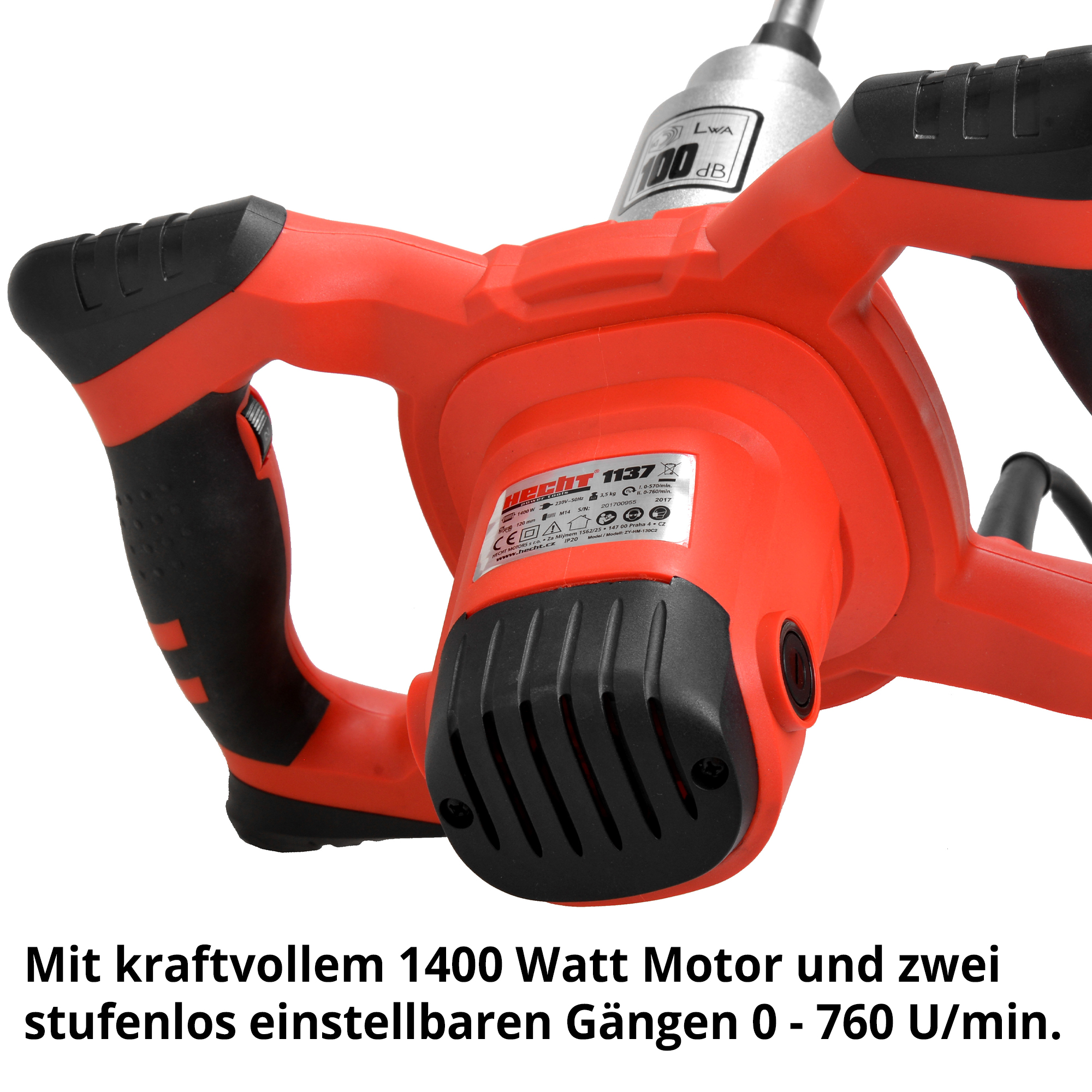 HECHT 1137 Rührwerk; kraftvoller 1400 Watt Motor mit zwei stufenlos einstellbaren Gängen von 0 - 760 U/min HECHT 1137 Rührwerk; kraftvoller 1400 Watt Motor mit zwei stufenlos einstellbaren Gängen von 0 - 760 U/min