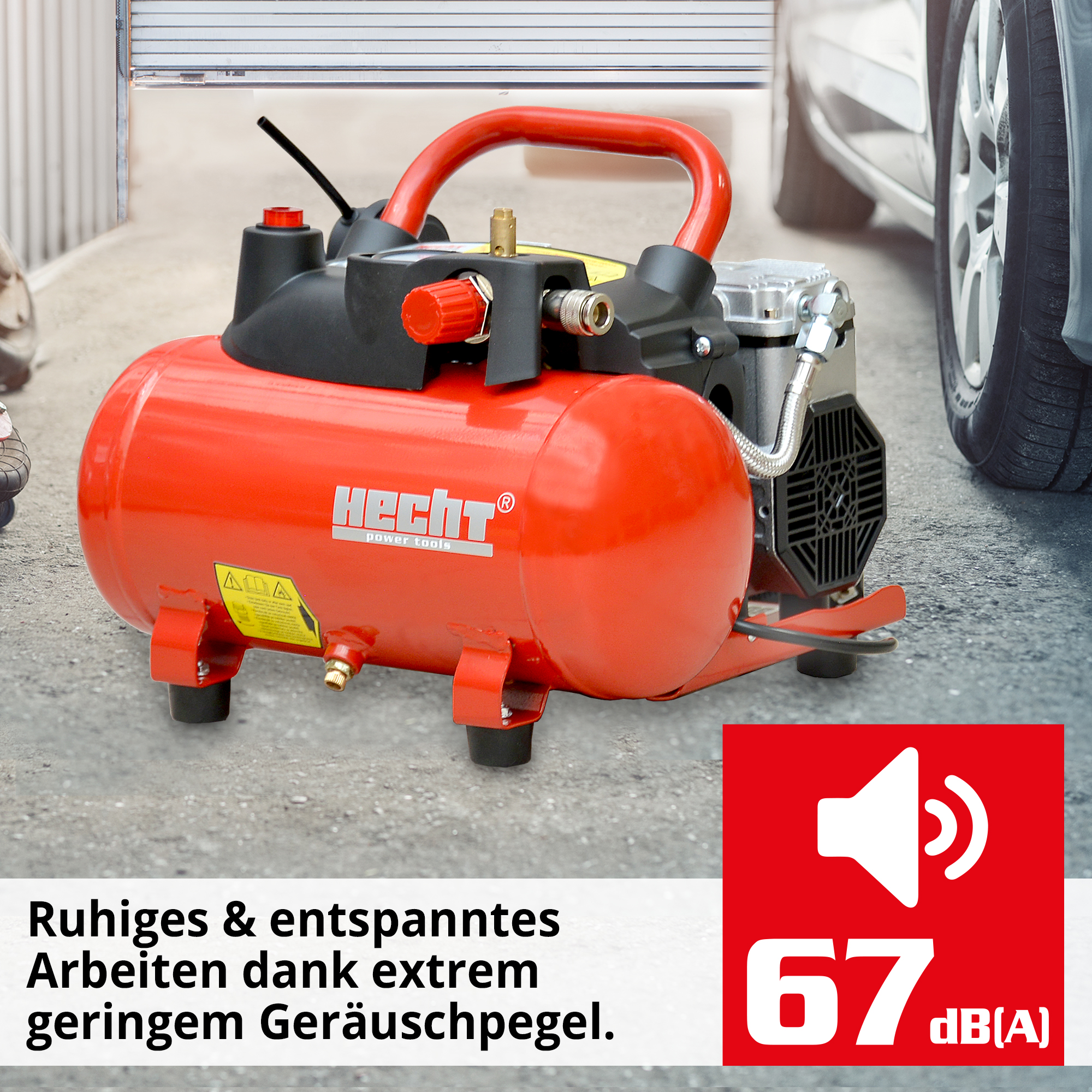 Hecht 20171 Flüster Kompressor; Ruhiges und entspanntes Arbeiten dank extrem geringem Geräuschpegel