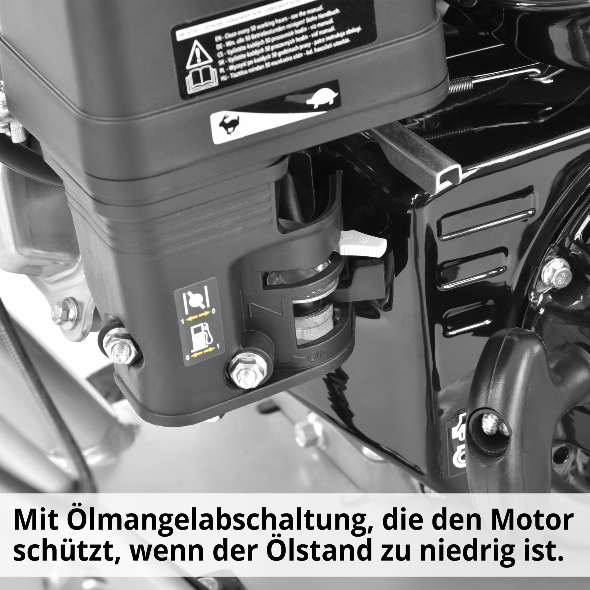 HECHT 1900 Betonschneider mit Ölmangelabschaltung, die den Motor schützt, wenn der Ölstand zu niedrig ist HECHT 1900 Betonschneider mit Ölmangelabschaltung, die den Motor schützt, wenn der Ölstand zu niedrig ist