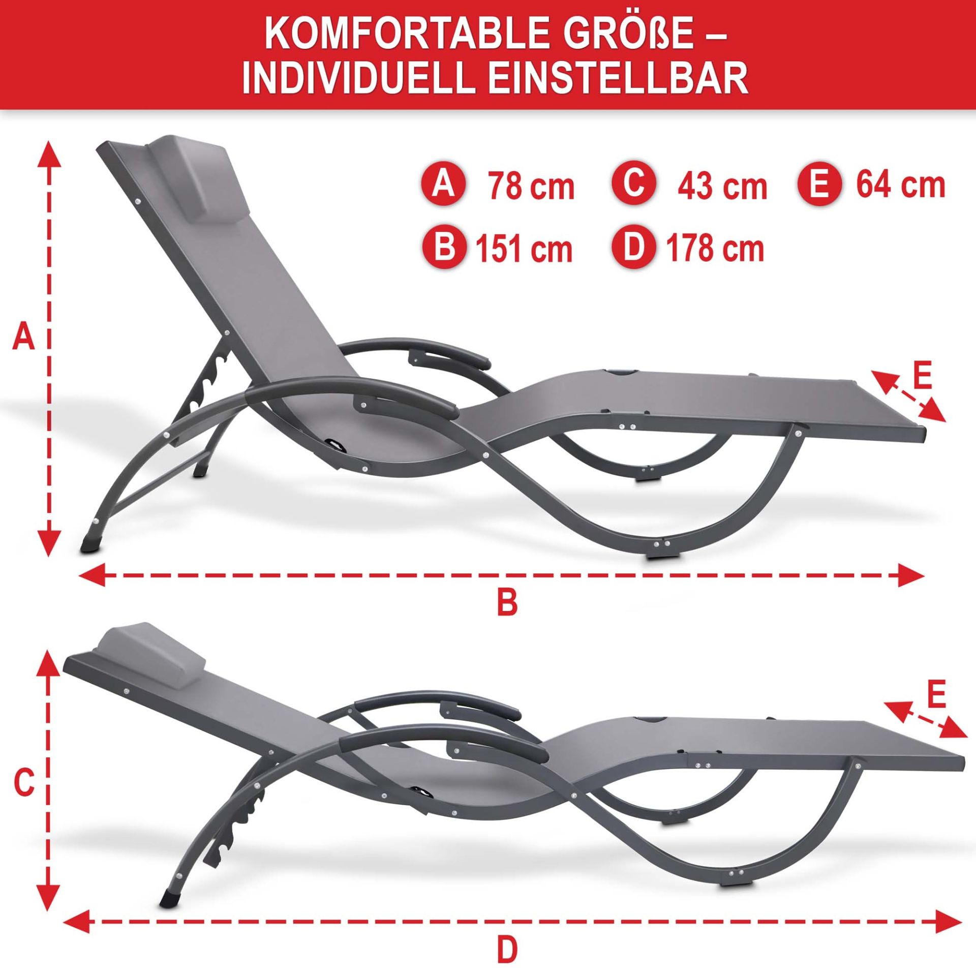 Sonnenliege Madrid - Komfortable Größe. individuell einstellbar