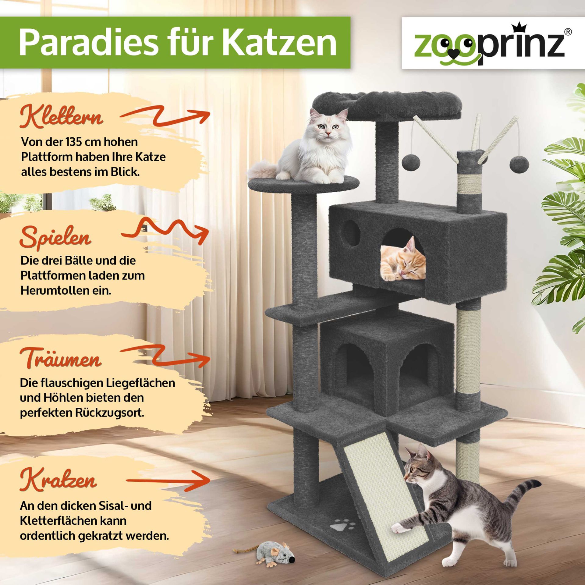 Katzenbaum Kitty; Paradies für Katzen: Klettern, Spielen, Träumen und Kratzen