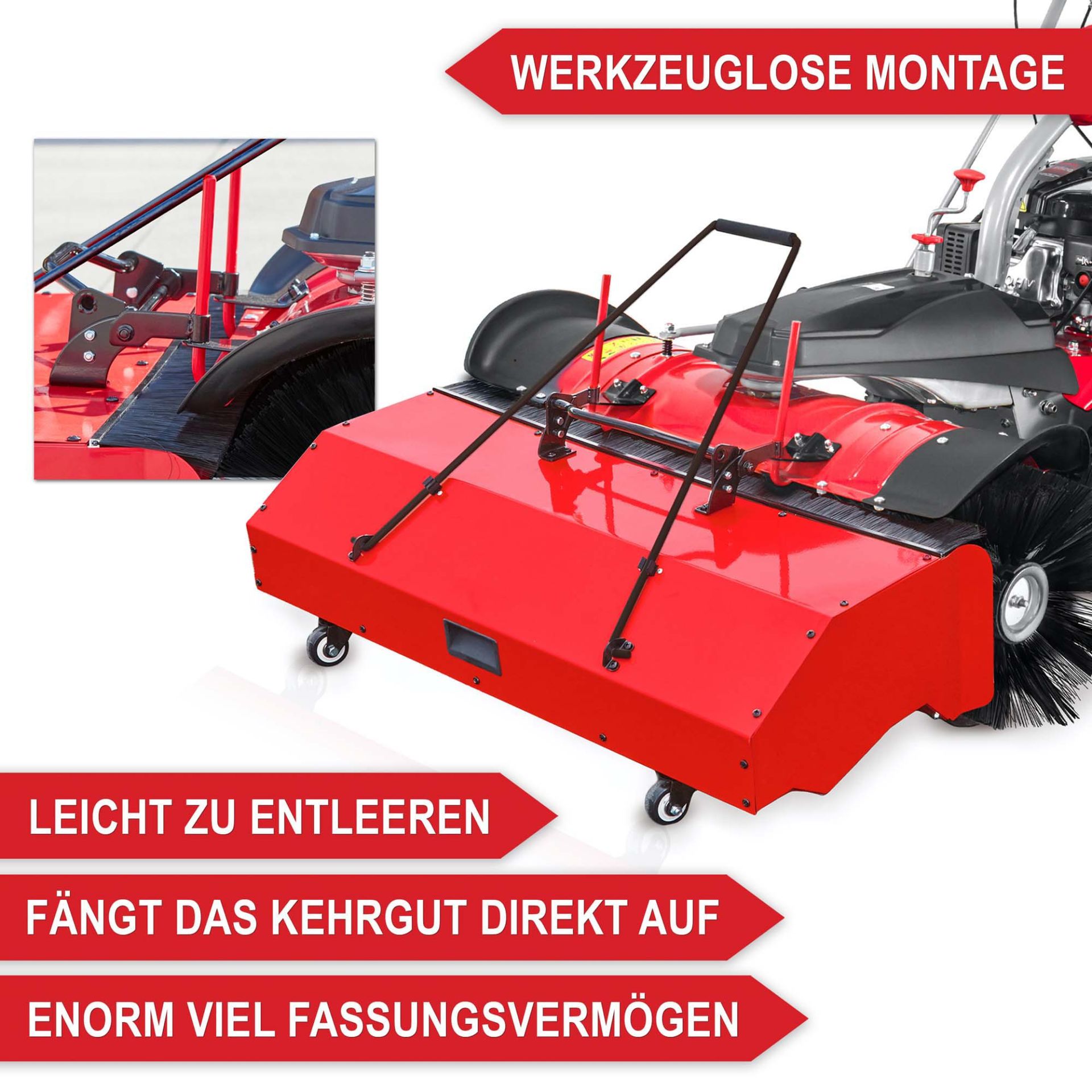 Kehrmaschine Benzin Set 100-LE - Leicht zu entleeren, fängt das Kehrgut direkt auf, enorm viel Fassungsvermögen