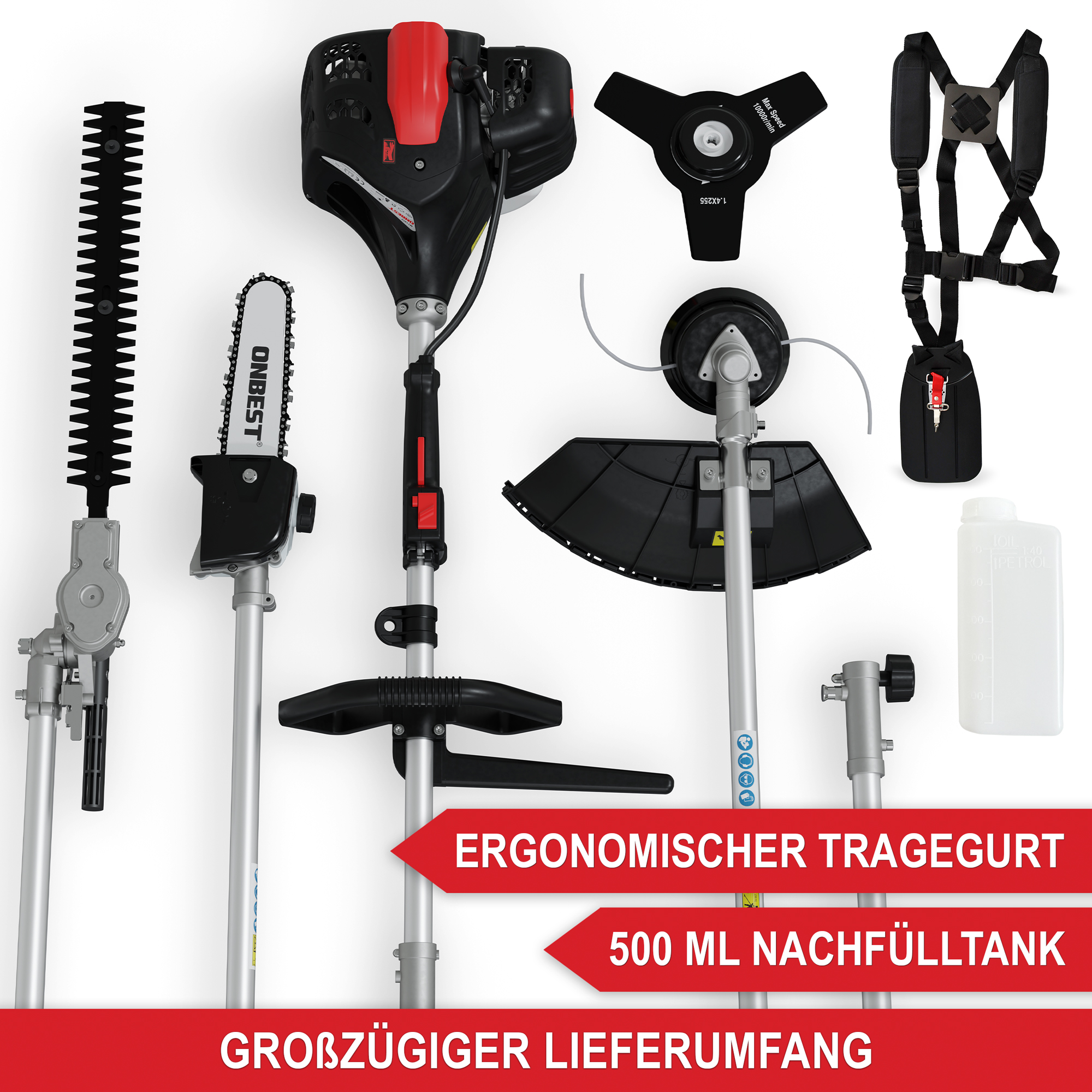 Multitool Benzin 4in1 1452 - Mit ergonomischem Tragegurt; großem Nachfülltank