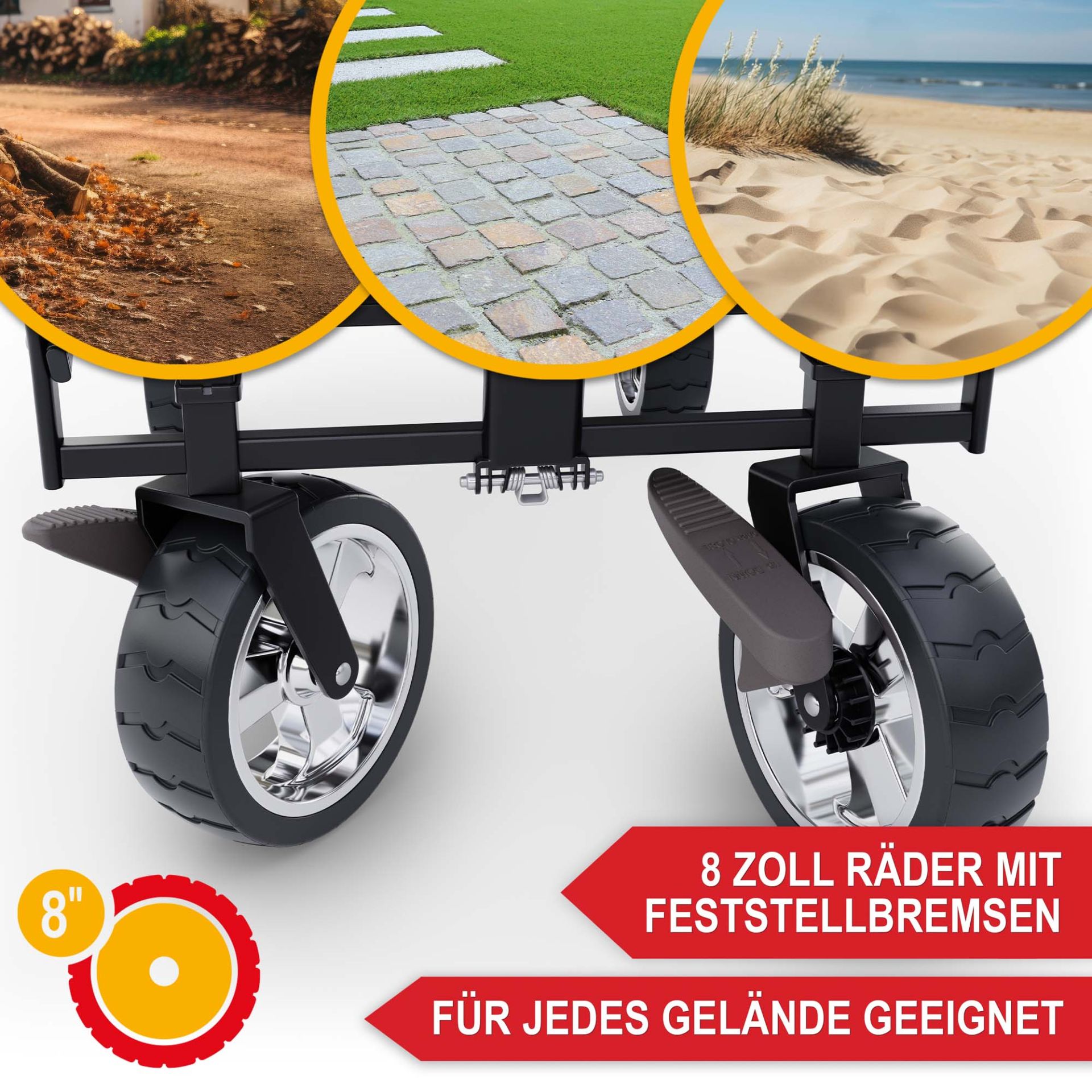 Bollerwagen mit Dach schwarz - Große Räder mit Feststellbremse für jedes Gelände geeignet Bollerwagen mit Dach schwarz - Große Räder mit Feststellbremse für jedes Gelände geeignet