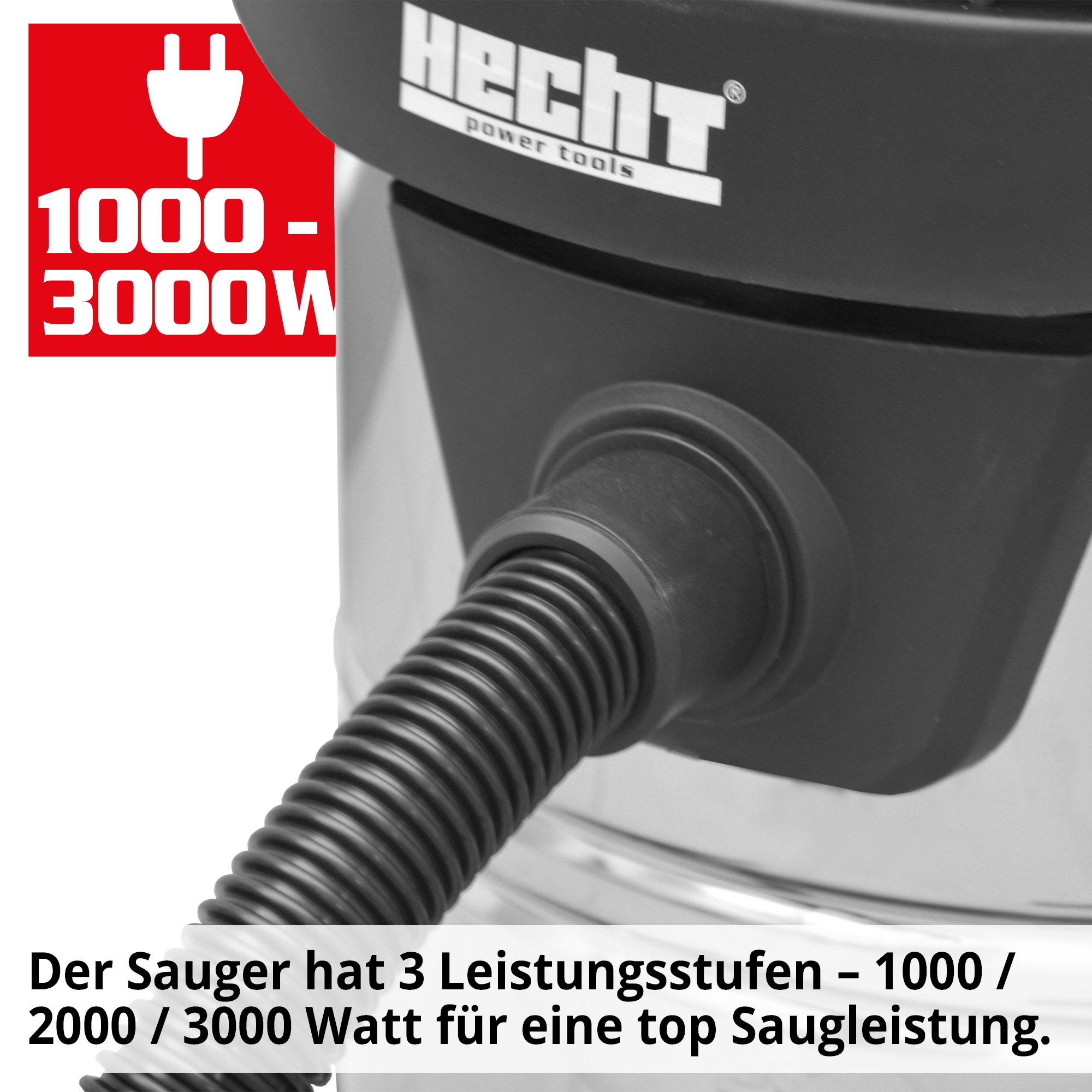 HECHT 8380 Industriesauger mit drei Leistungsstufen 1000 / 2000 / 3000 Watt