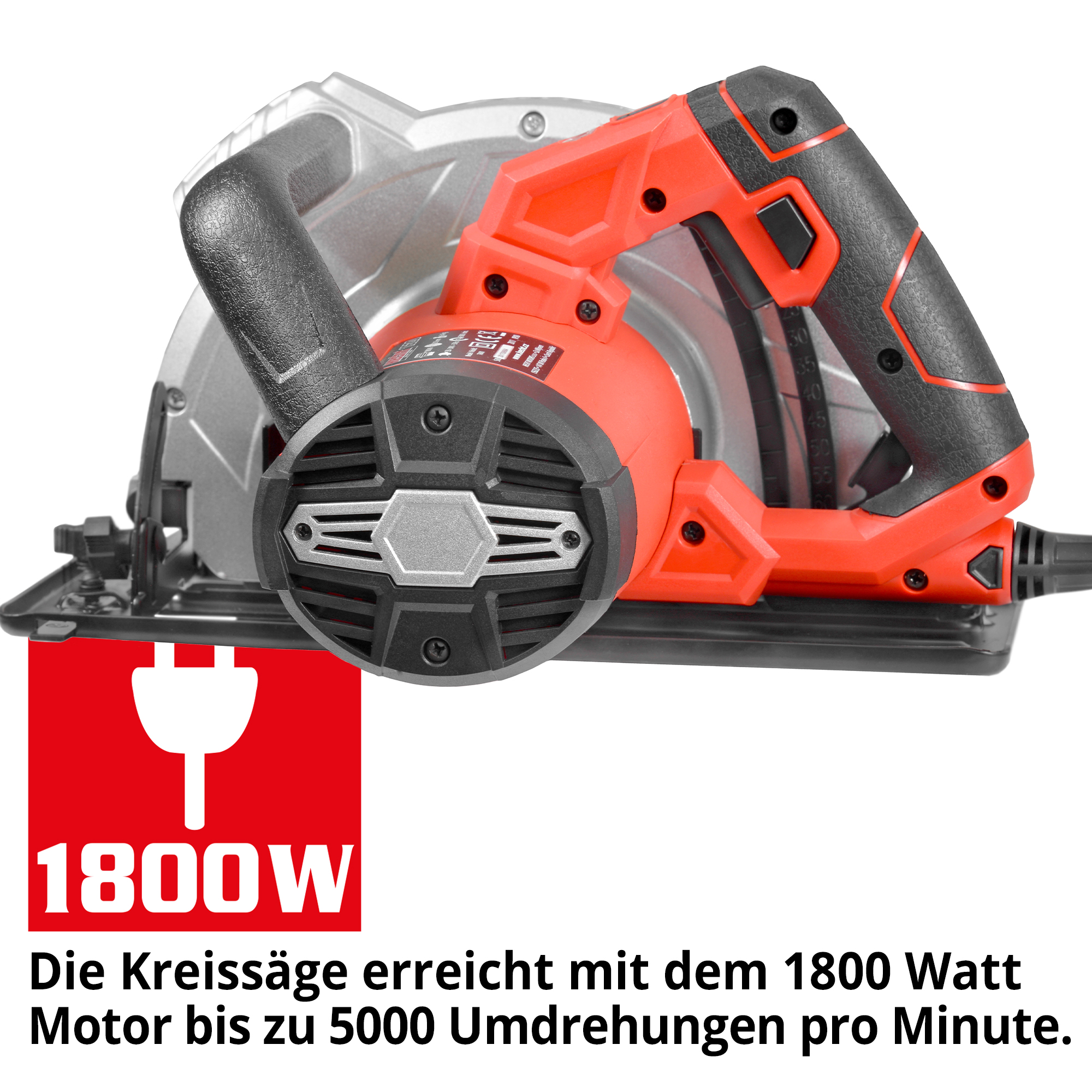 HECHT Handkreissäge 1620 erreicht mit dem 1800 Watt Motor bis zu 5000 Umdrehungen pro Minute